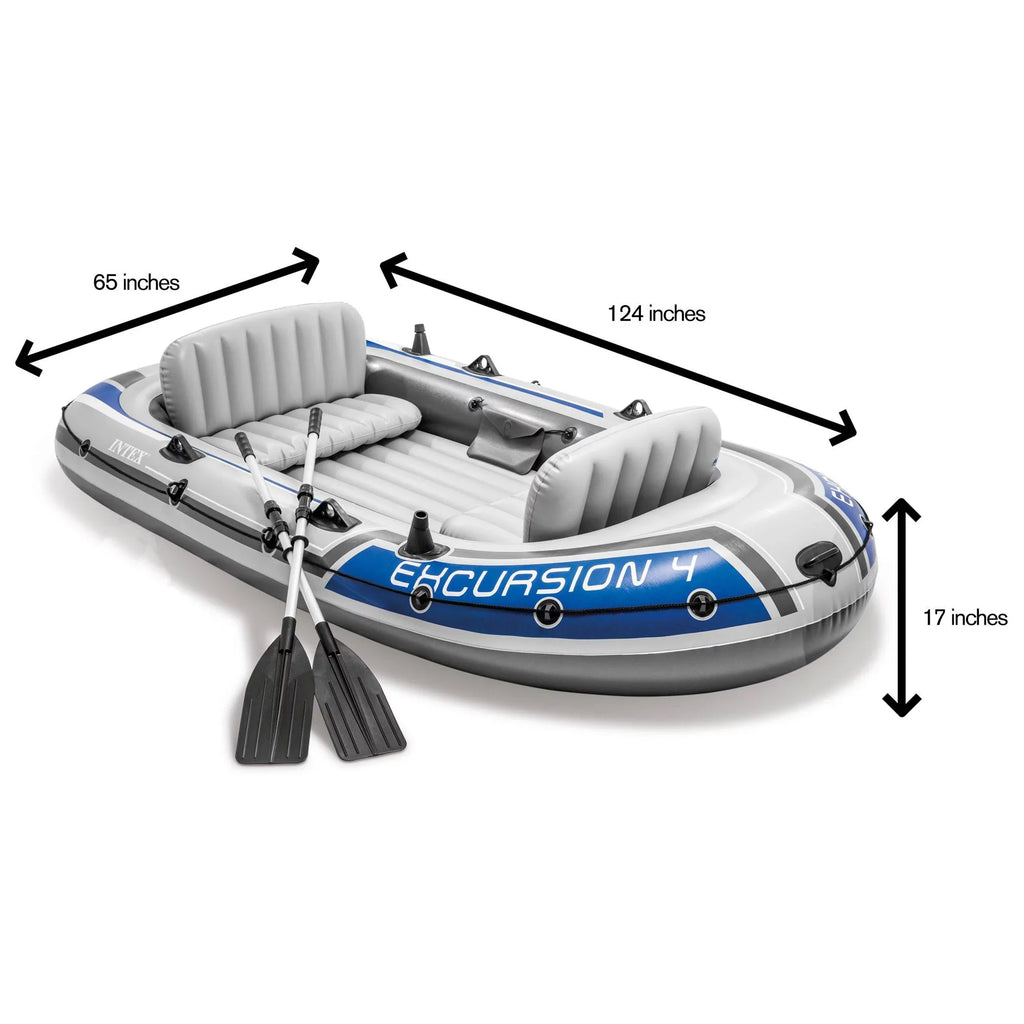 Intex Excursion 4 Person Inflatable Rafting and Fishing Watercraft Set with 2 Oars (Refurbished)