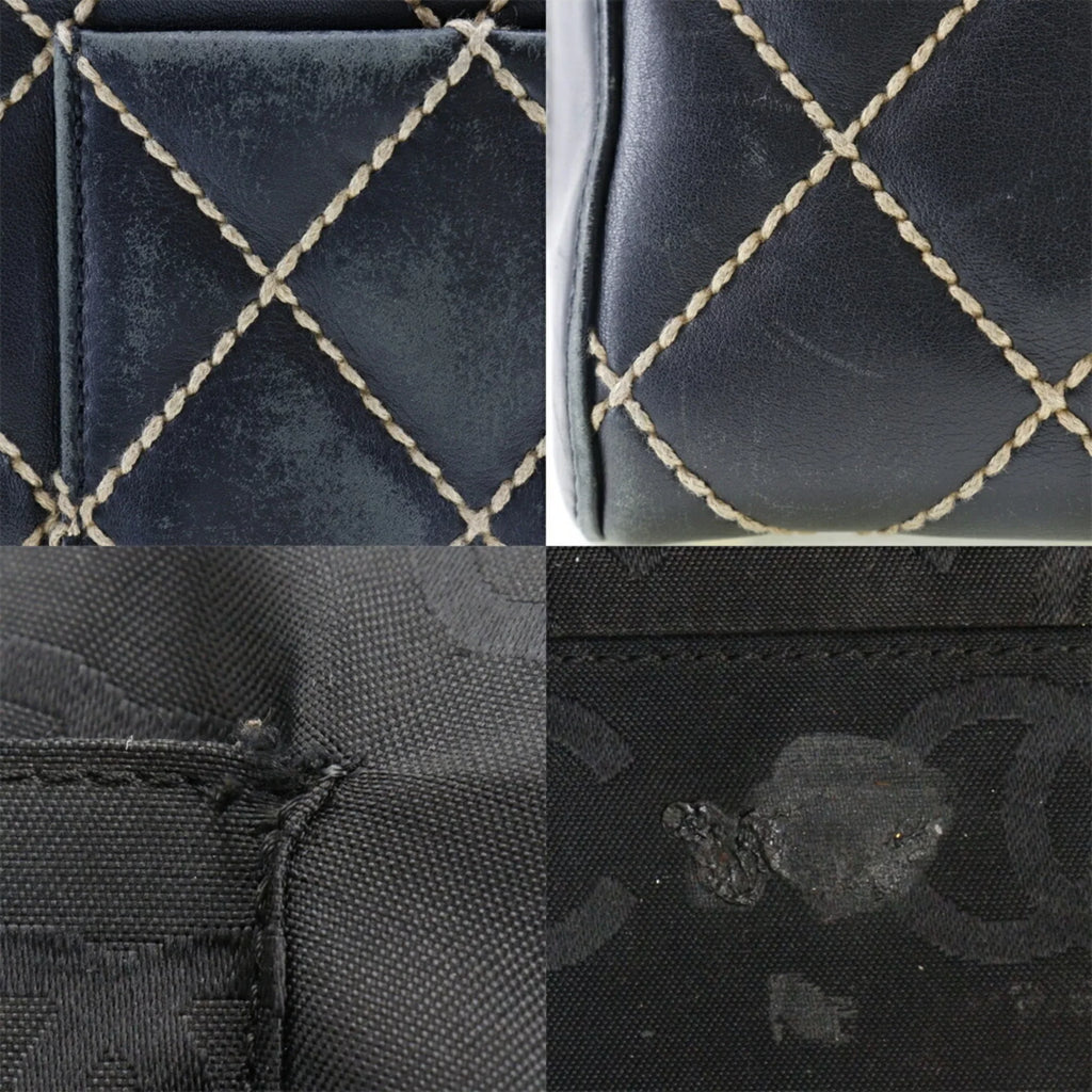 Pre-Owned Chanel Wild Stitch Handbag Mini Boston A14692 Calf Black Ladies (Fair)