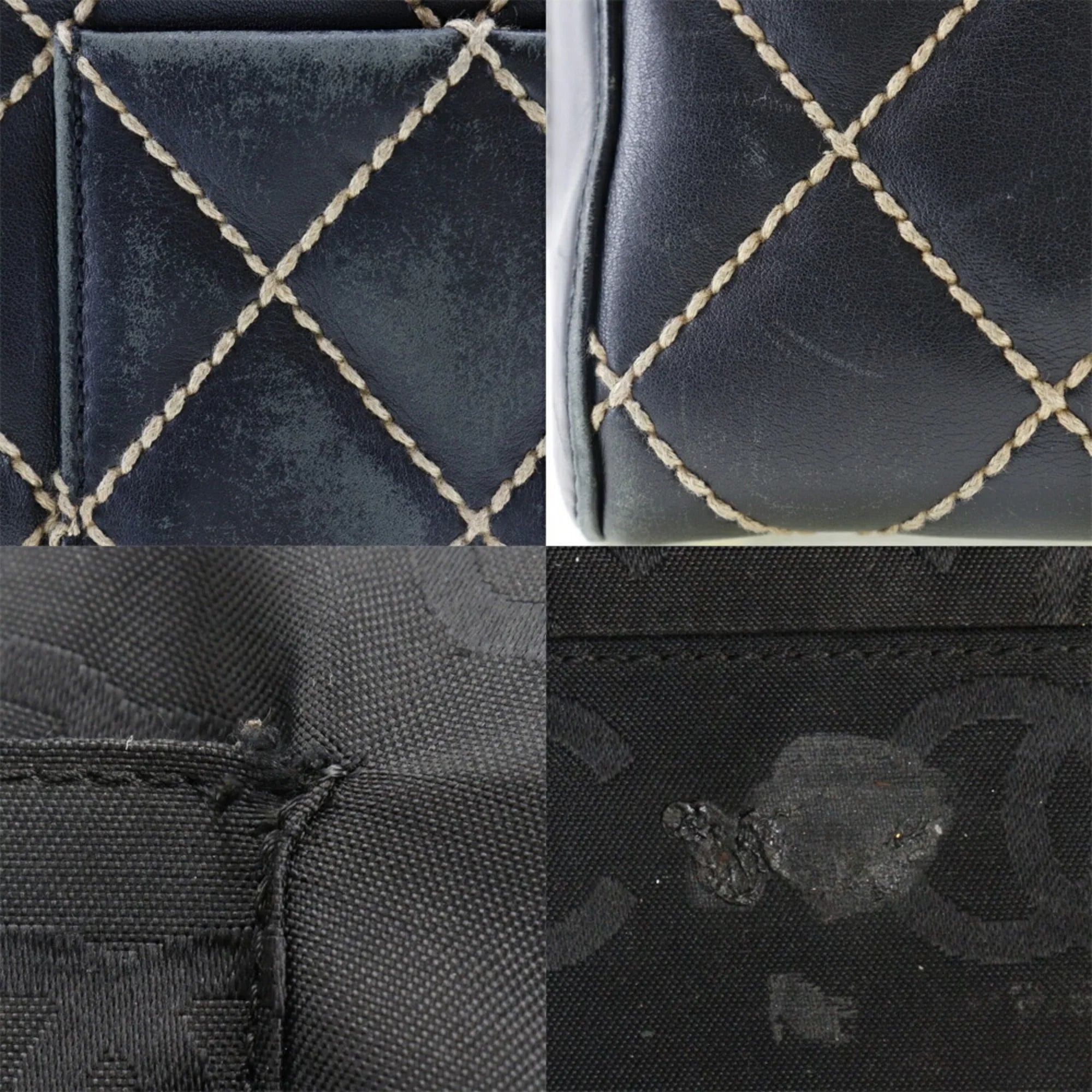 Pre-Owned Chanel Wild Stitch Handbag Mini Boston A14692 Calf Black Ladies (Fair)