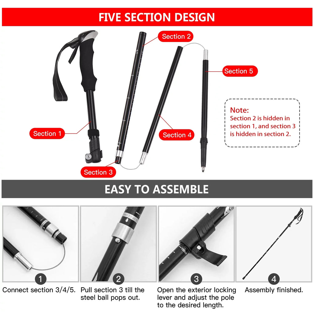 TOMSHOO Lightweight Collapsible Trekking Pole Set for Hiking Camping Backpacking Sturdy and Portable