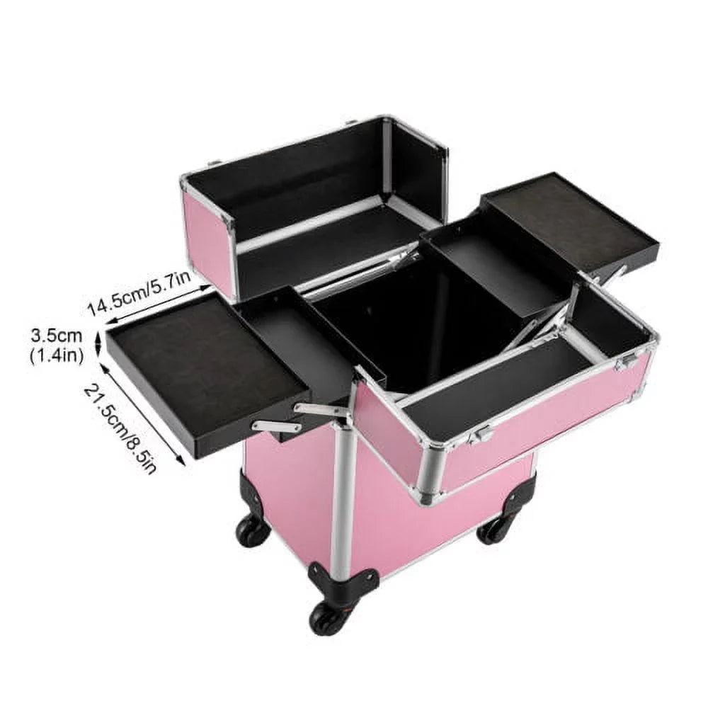 Rolling Extendable Makeup Case Cosmetic Train Box Trolley Large Storage Space