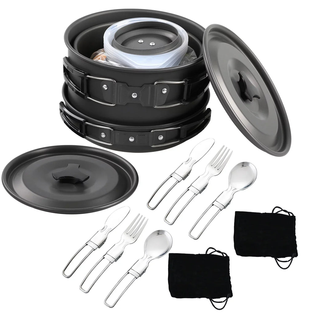 Htovila Kitchenware Set, Non-Stick Camping Cookware Mess Kit with Kettle for Hiking and Backpacking