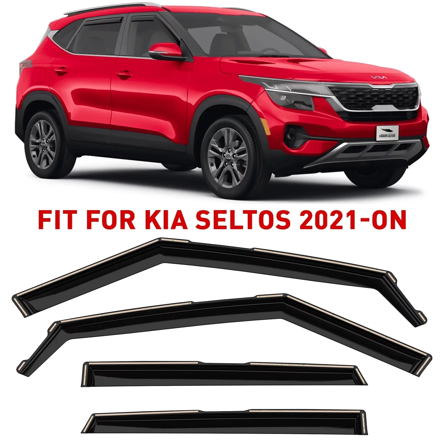 Voron Glass in-Channel Extra Strong Rain Guards for Kia Seltos 2021-2024, Window Deflectors, Vent Window Visors, 4 Pieces - 200551