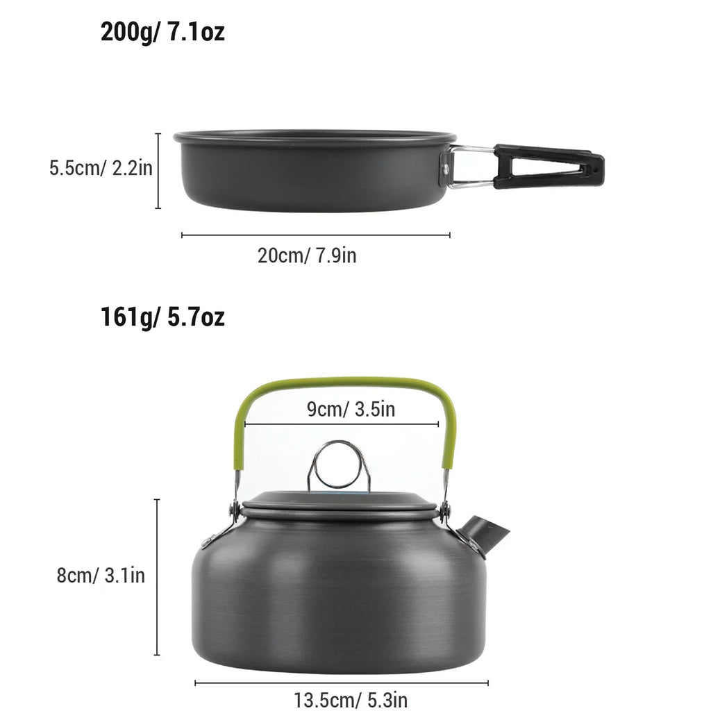 Htovila Kitchenware Set, Non-Stick Camping Cookware Mess Kit with Kettle for Hiking and Backpacking
