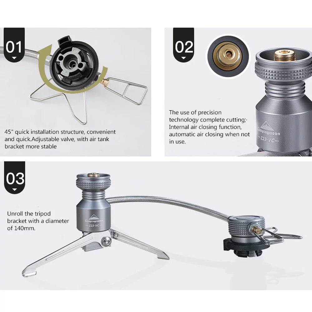 CAMPINGMOON Portable Camping Stove Connector, Tripod Butanes Canister Adapter Cooking Equipment for Camping