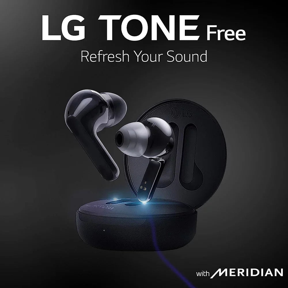 Open Box LG TONE Free FN5W - Wireless Charging True Wireless Bluetooth Earbuds with Meridian Sound, Noise Reduction, Dual Microphone for Work/Home Office, iPhone and Android Matching Black