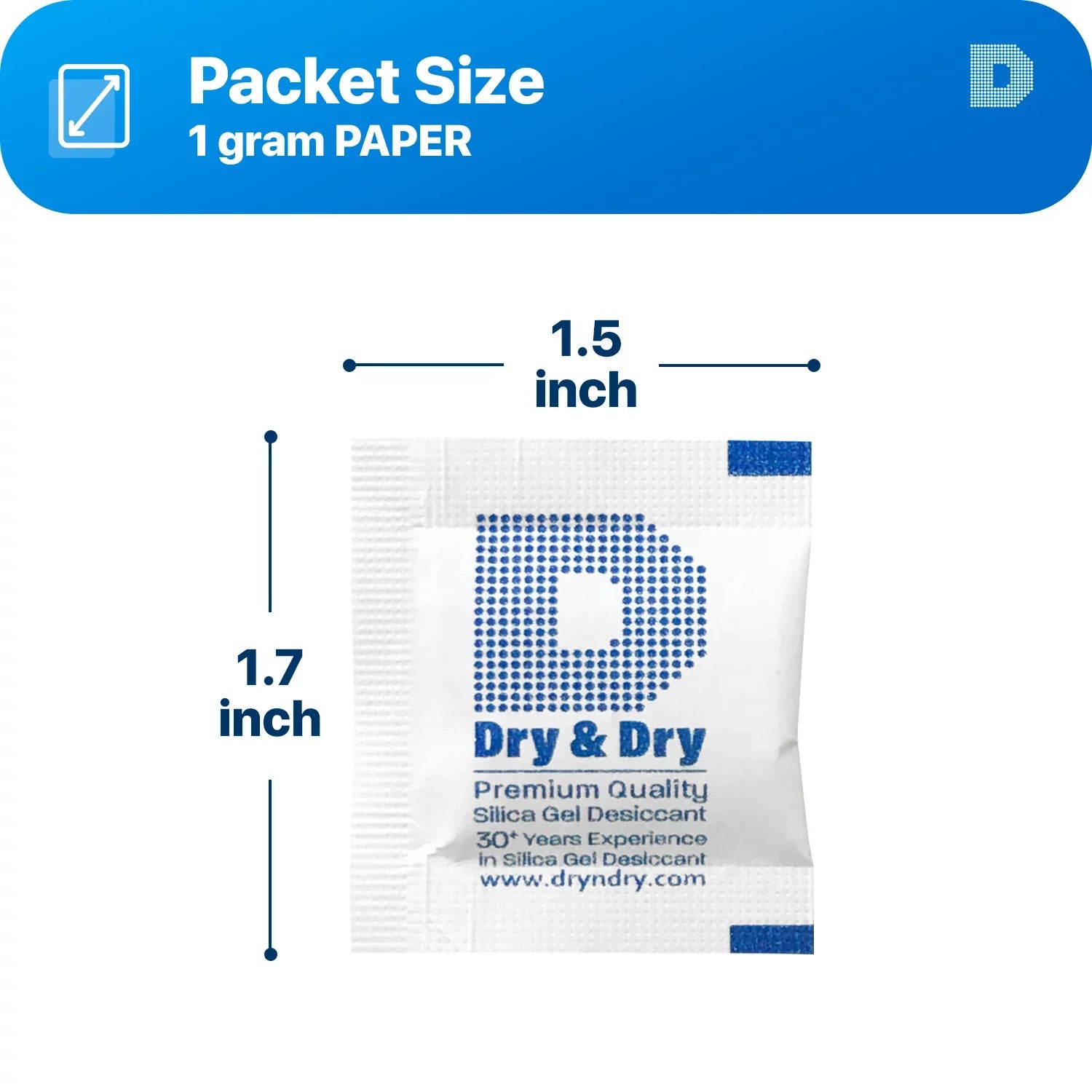 1 Gram [1000 Packs] "Dry & Dry" Premium Silica Gel Packets Desiccant Dehumidifiers - Rechargeable Paper (FDA Compliant)