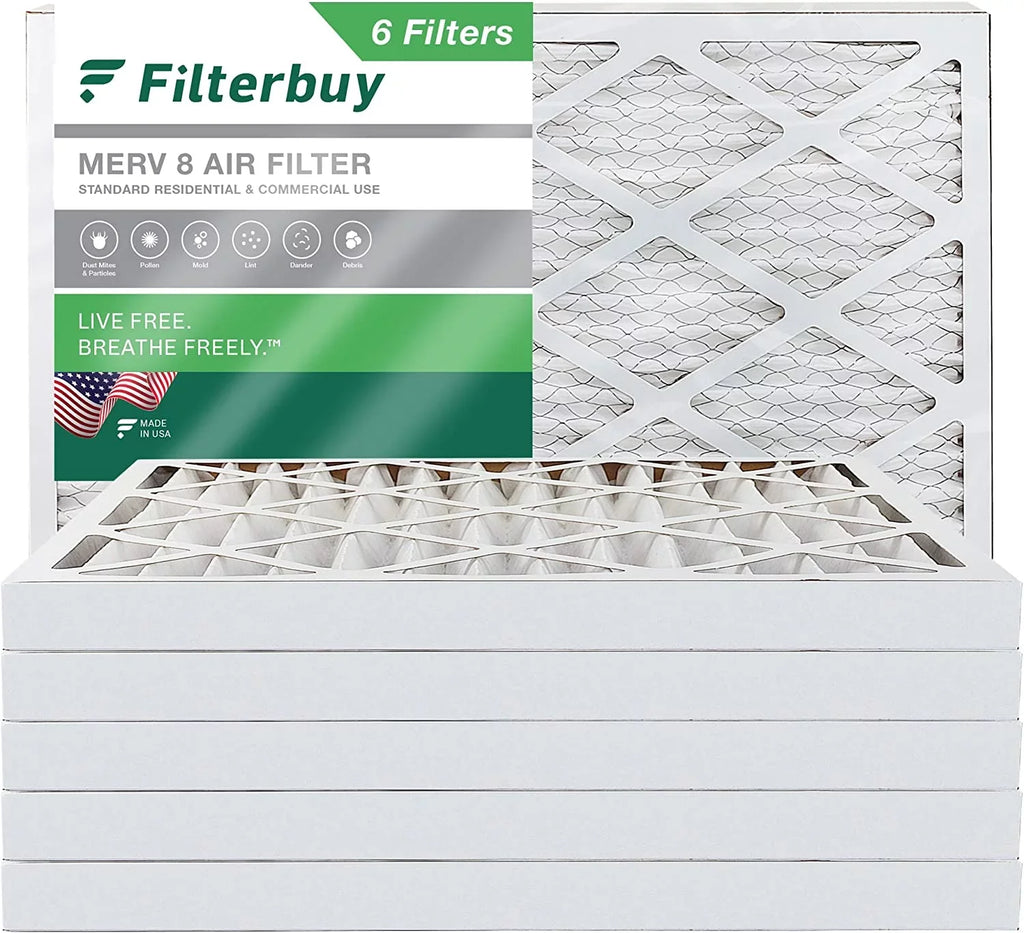 Filterbuy 10x20x2 MERV 8 Pleated HVAC AC Furnace Air Filters (6-Pack)