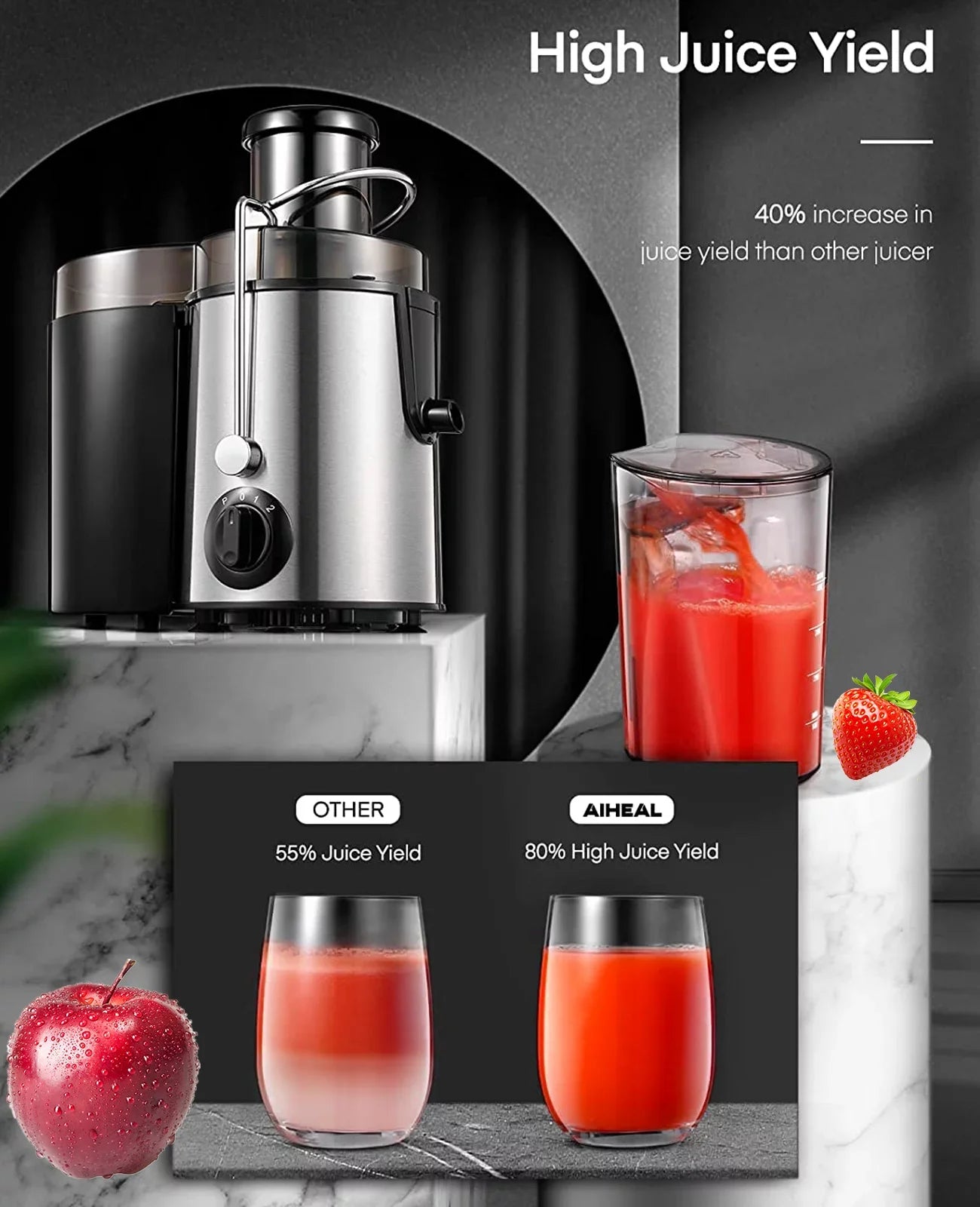 Centrifugal Juicer for Vegetables and Fruits - with 3-Speed Control
