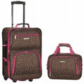Rockland 2 PC LUGGAGE SET - PINK LEOPARD