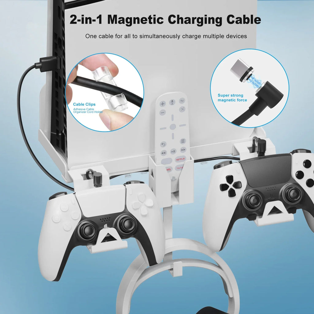 Strong Iron Wall Mount Bracket Set for PS5 Slim Space-Saving, Secure, and Convenient Storage with Dual Charging Cable