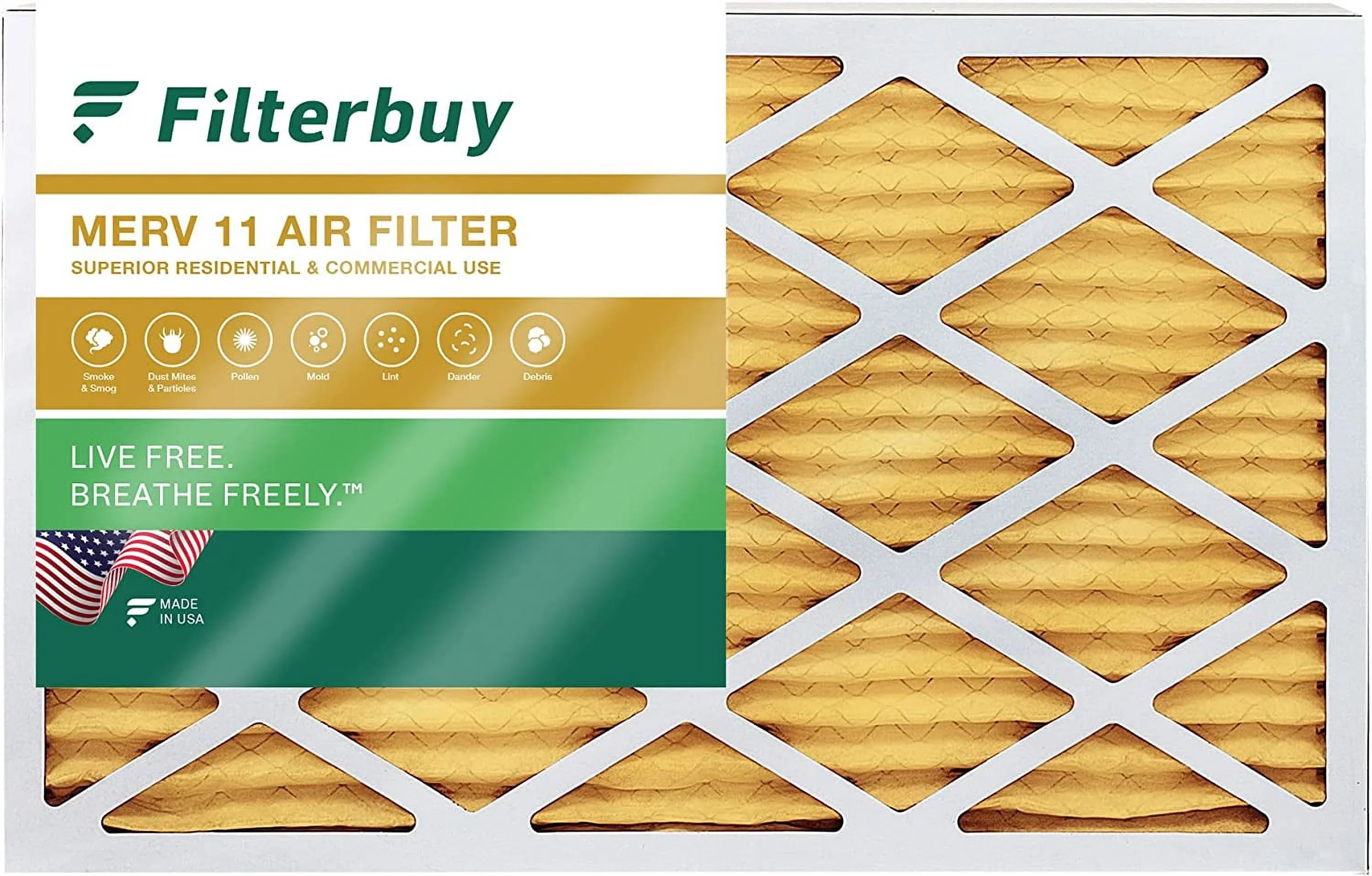 Filterbuy 16x25x2 MERV 11 Pleated HVAC AC Furnace Air Filters (1-Pack)