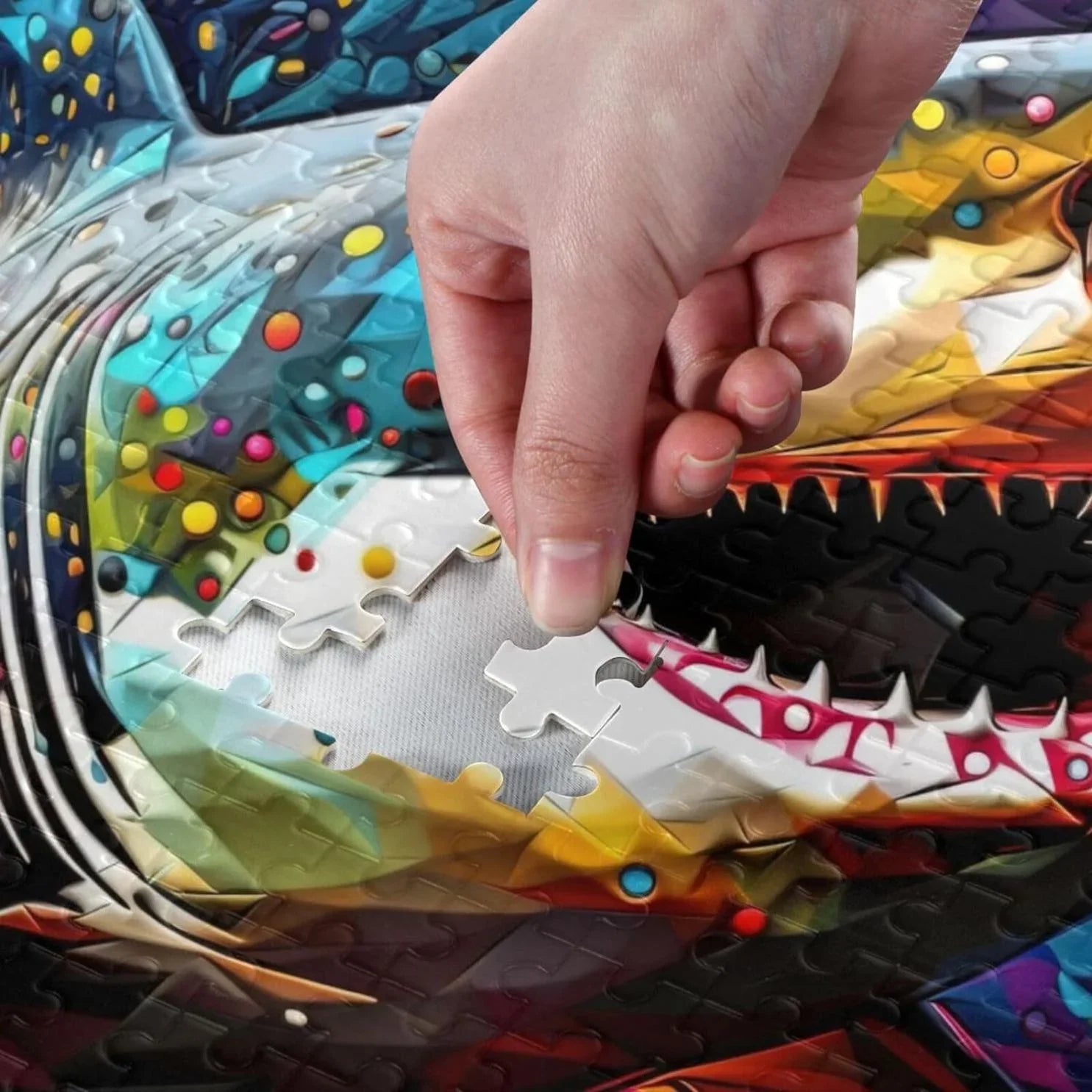 500 PCS Painting of Shark Jigsaw Puzzle, Paper Wood Composite Material Zigsaw with Storage Bag, Puzzle for Adults, Fun Challenging Brain Exercise Family Game Gift for Kids Friends Parents