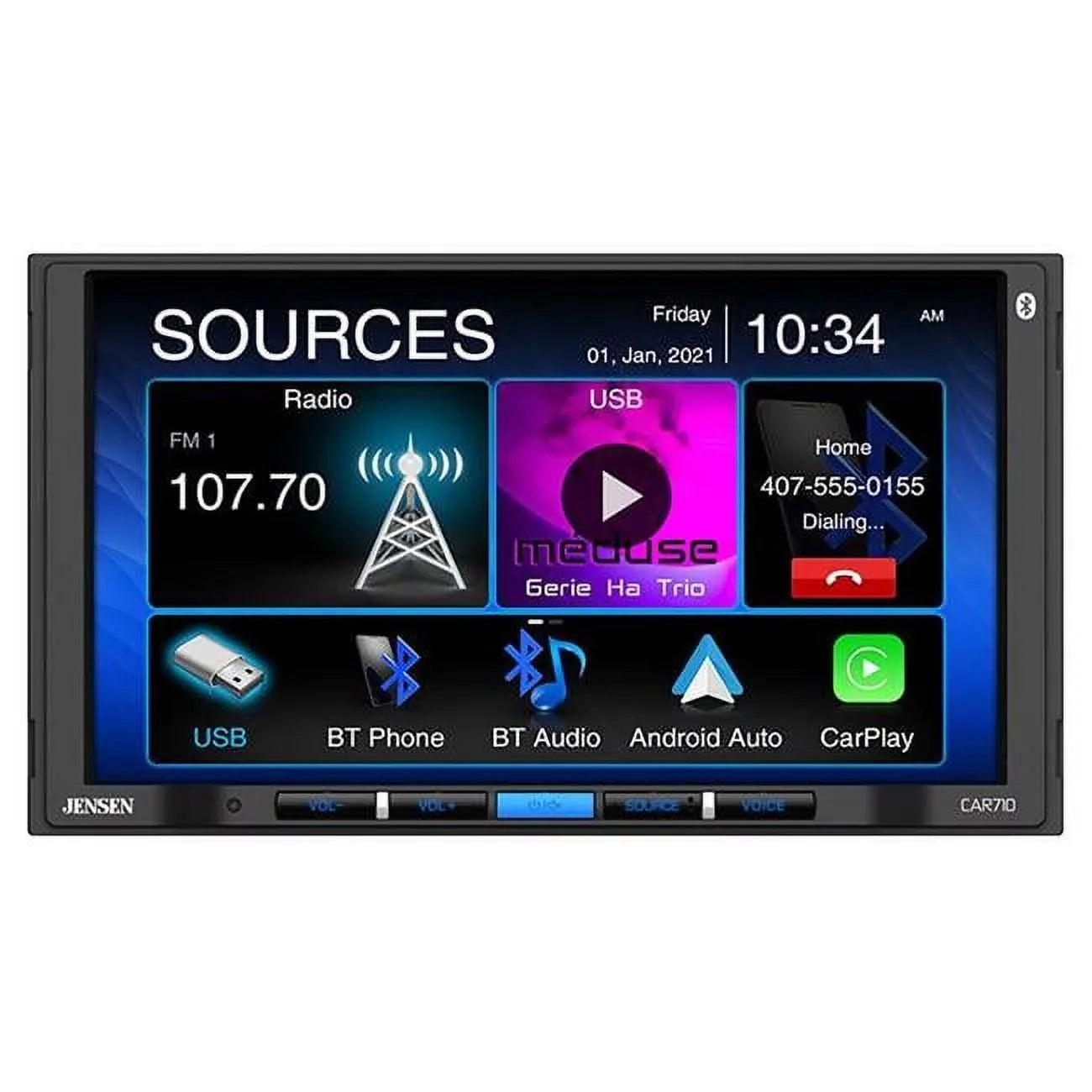 Jensen CAR710 7 in. 2 Din LCD Mechless Carplay & Android Auto Touchscreen Car Stereo Receiver