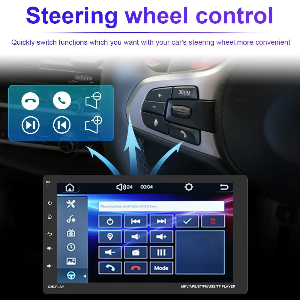 Podofo Single 1 Din 9'' Car Stereo Radio with Apple Carplay Android Auto Mirror Link HD Touch Screen Car MP5 Player Multimedia Bluetooth USB FM Audio Receiver,Backup Camera Included
