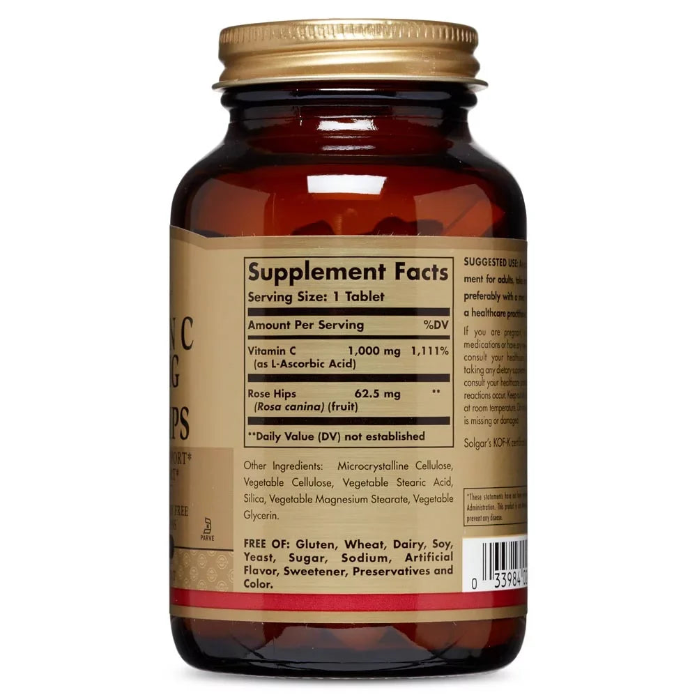 Solgar Vitamin C 1000 mg with Rose Hips Tablets, 100 Ct