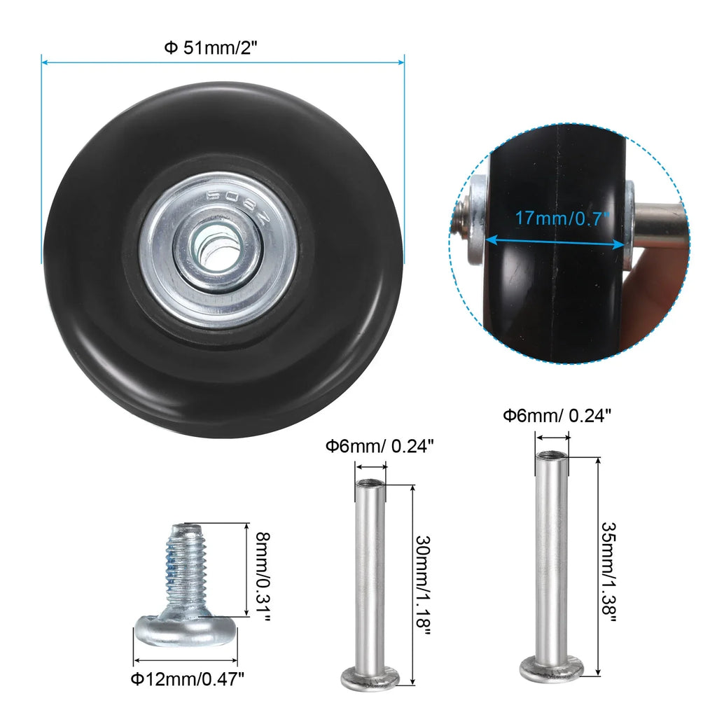 Uxcell Luggage Wheels Replacement 51 x 17 mm/2" x 0.7" for Suitcase, Black, 2 Set