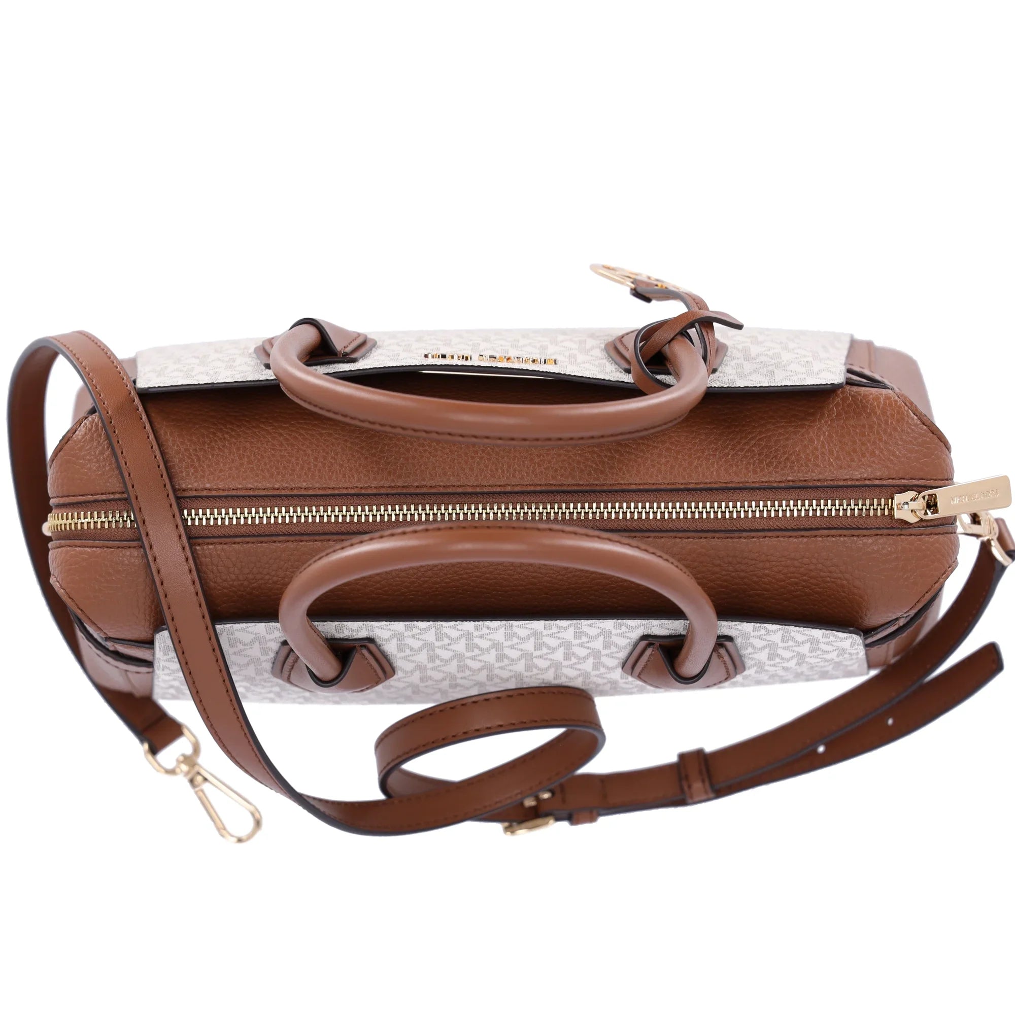 Michael Kors Womens Mercer Medium Logo and Leather Belted Satchel Vanilla 35F2GM9S8B-149