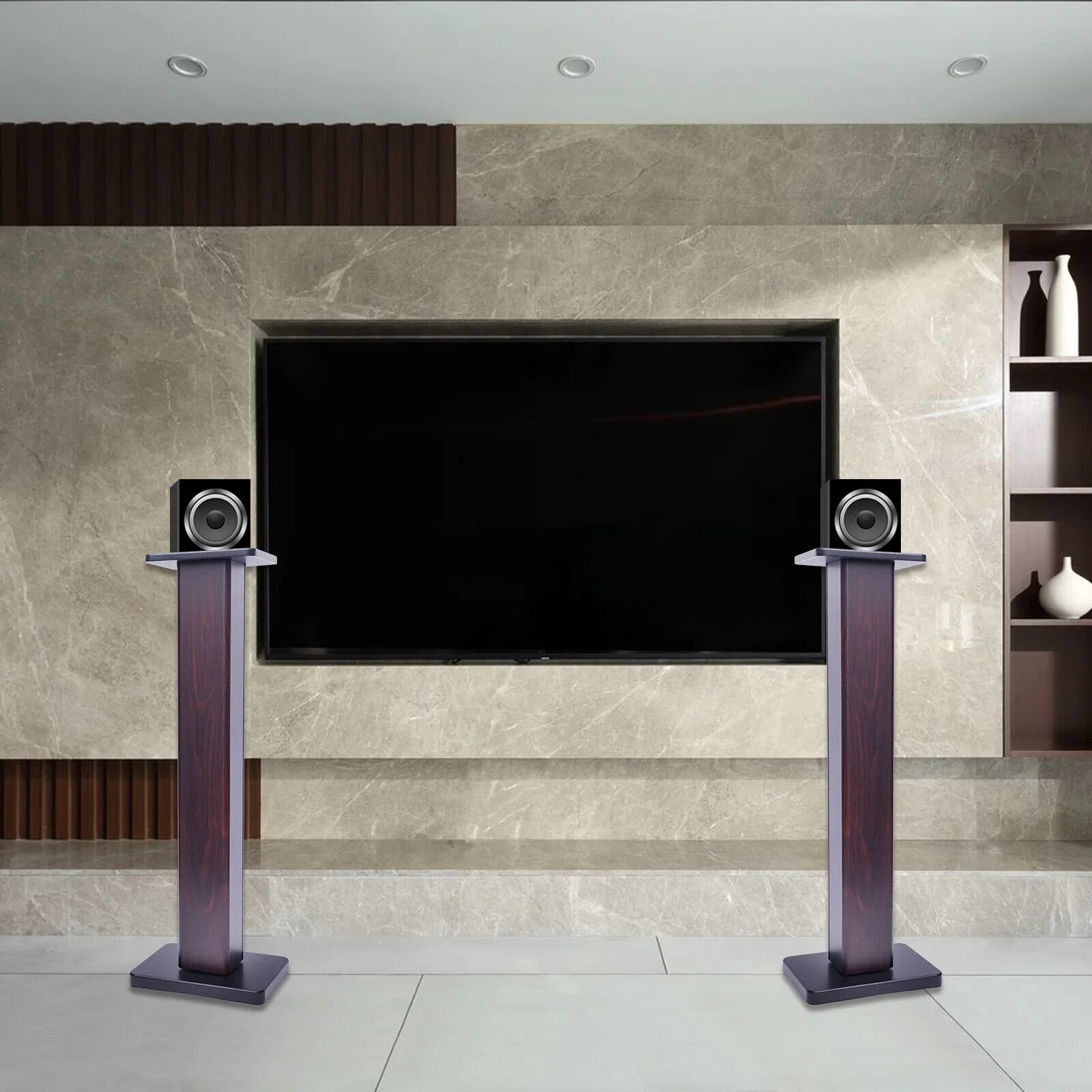 1 Pair Black Walnut Wood Speaker Stands for Surround Sound & Book Shelf Speakers 36"