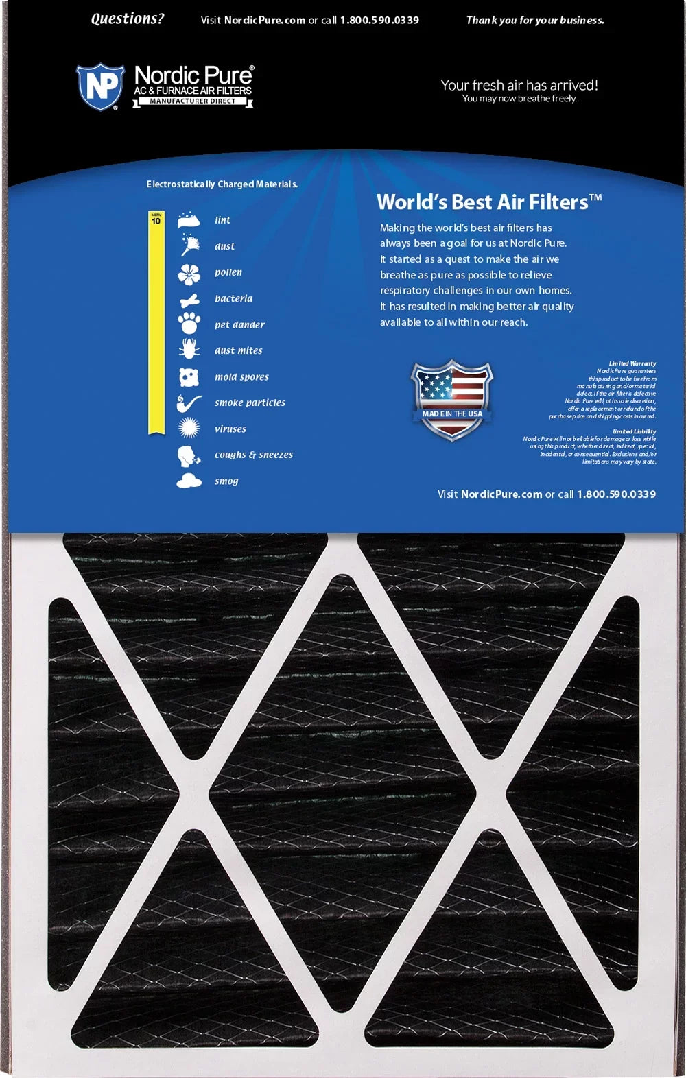 Air Bear 16x25x5 (4 7/8) AC Filter Replacement MERV 10 Plus Carbon 1 Pack
