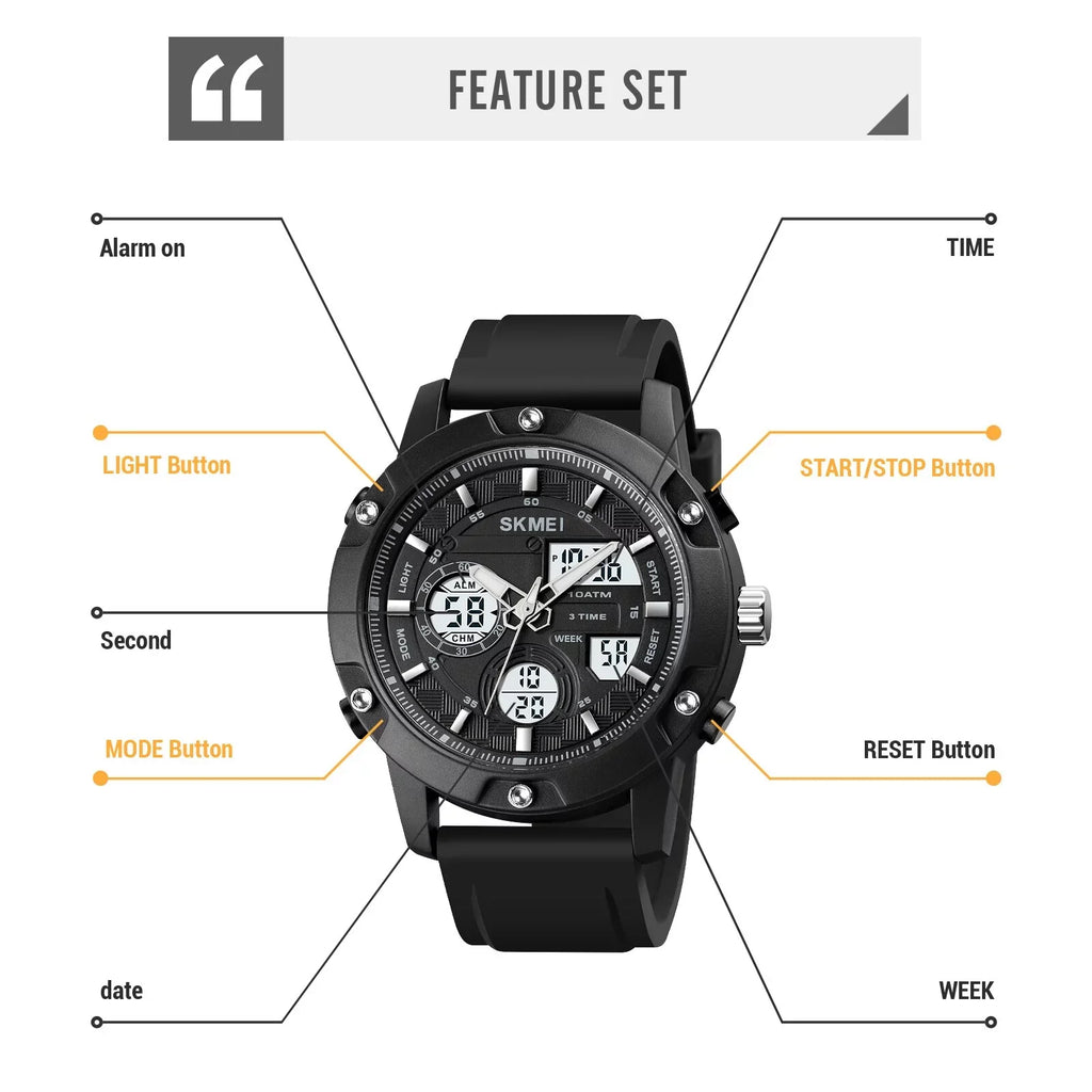 Original Men's Watches Luxury 100bar Waterproof Sport Watch Top Brand Skmei Wristwatch Fashion Count Down Led Light Clock Man - Digital Wristwatches