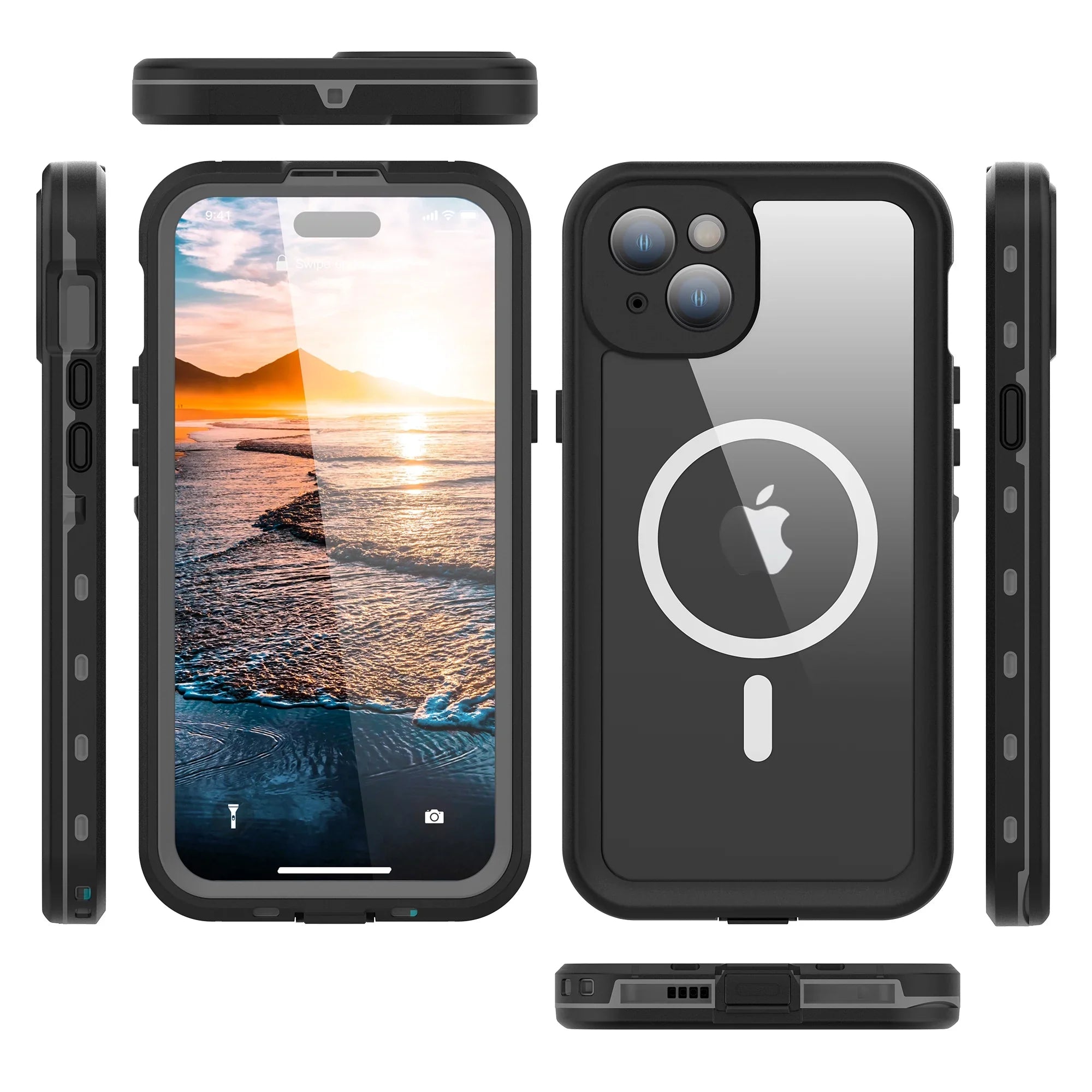 ELEHOLD for iPhone 15 Plus Waterproof Case, Built-in Screen Protector Full-Body Rugged Shockproof Military Drop Proof IP68 Underwater Heavy Duty Magnetic Case for iPhone 15 Plus - 6.7inch,Black