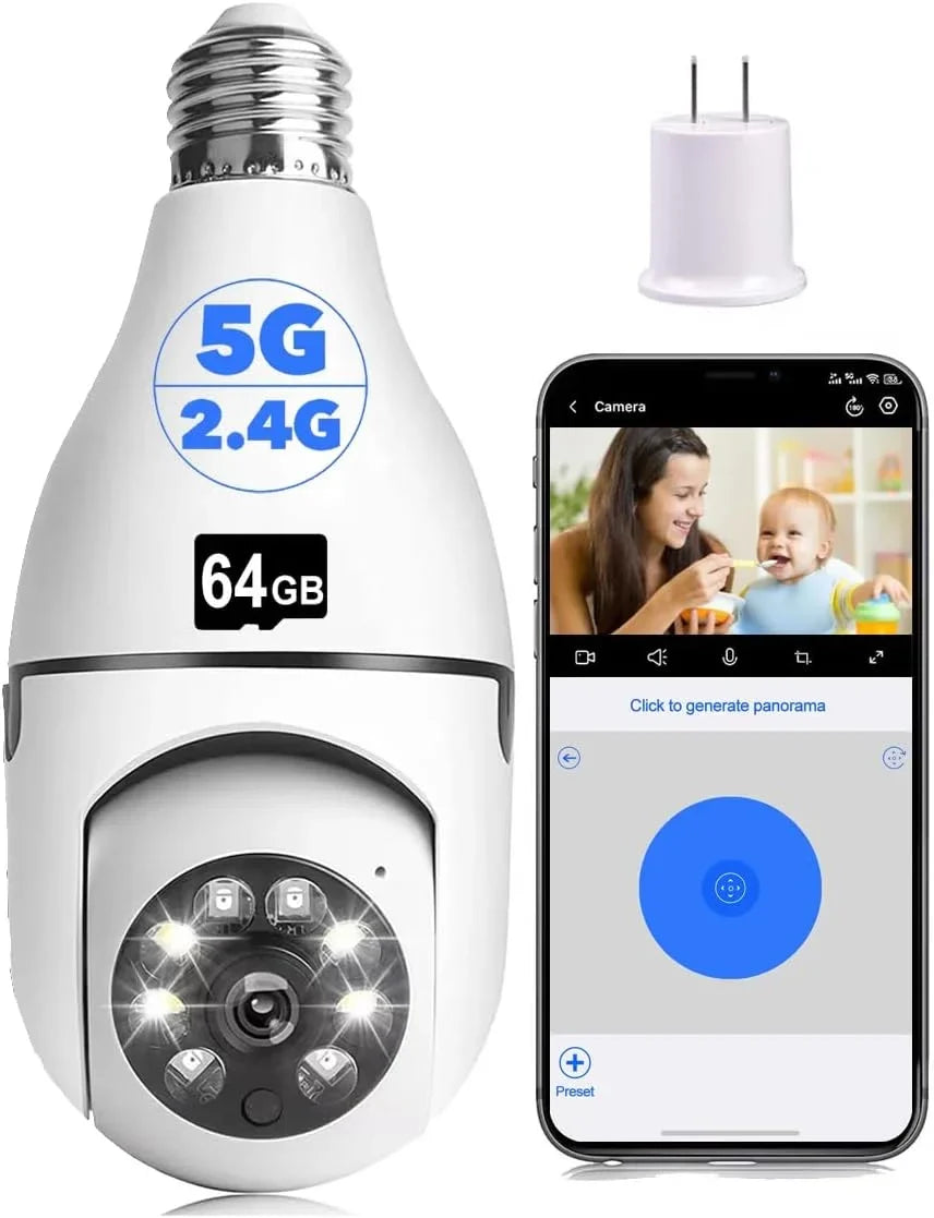 Light Bulb Security Camera,1080P Light Bulb Camera for Pet Camera, 360 ° PTZ Light Socket Camera with Motion