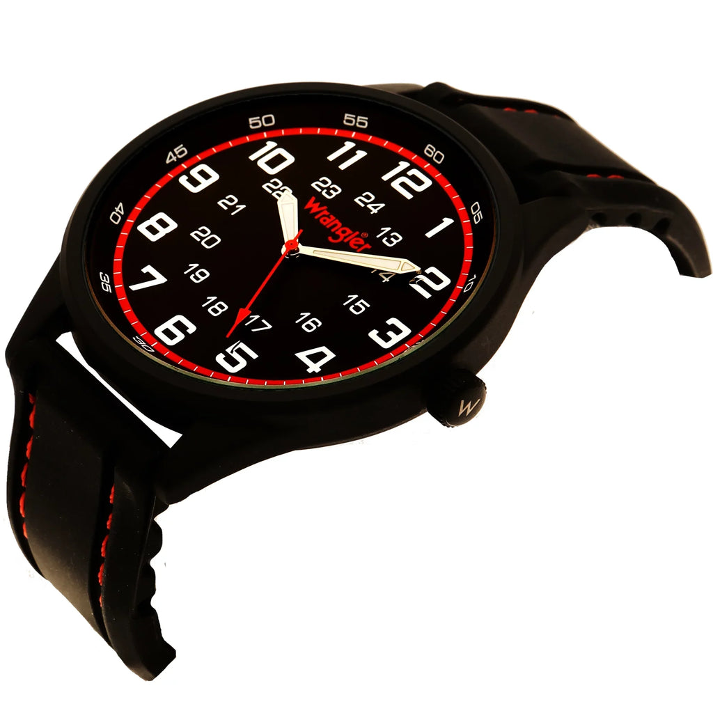 Wrangler 44mm Round Black Strap Watch
