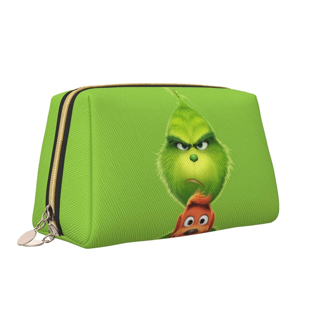 Animated Grinch Cosmetic Bag Makeup Organizer Leather Portable Pouch Gift Travel Toiletry Bag Storage Purse