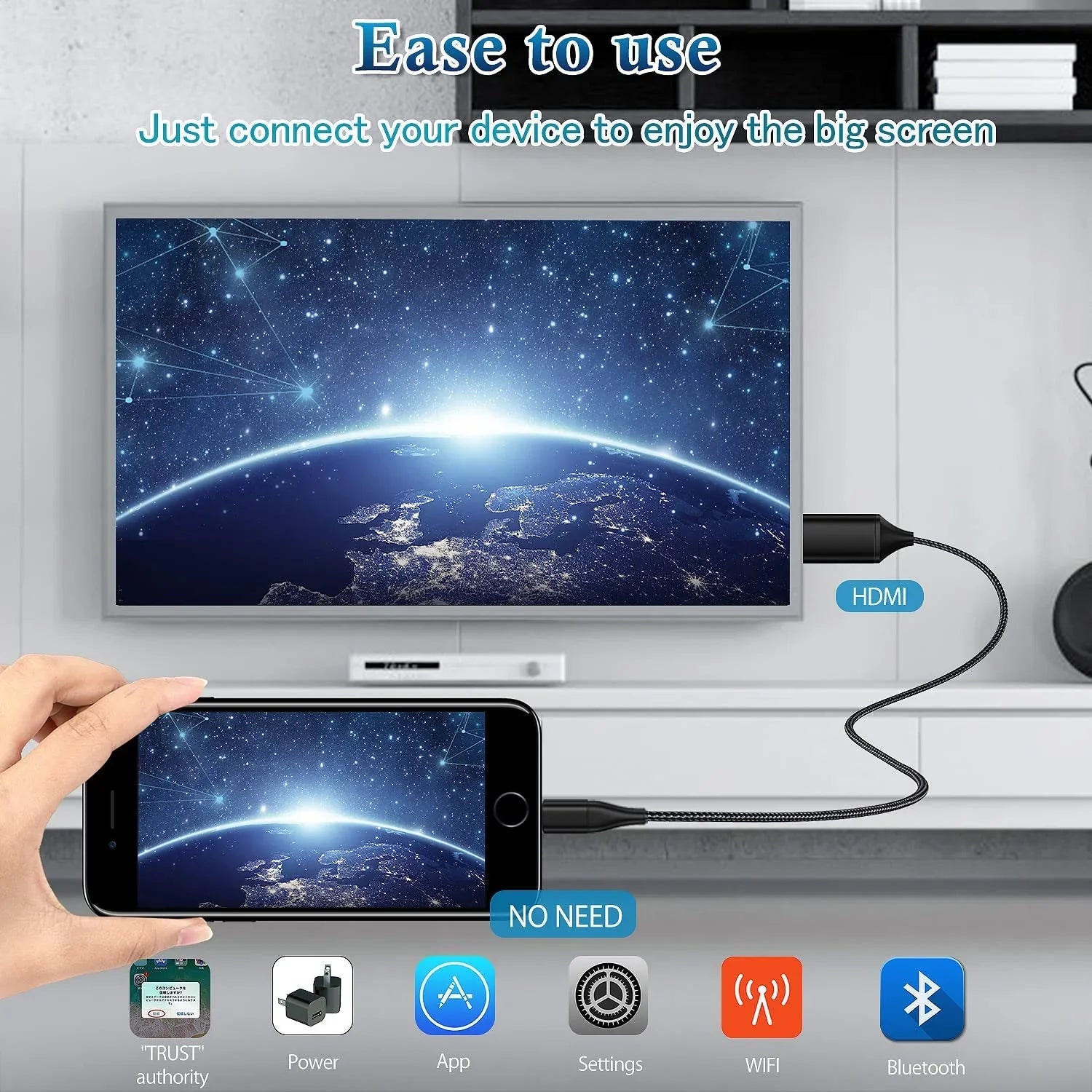 HDMI Cable for iPhone 2m Upgraded 1080P HDTV HDMI Cable Adapter Connector Digital AV Video Sync Screen Matching