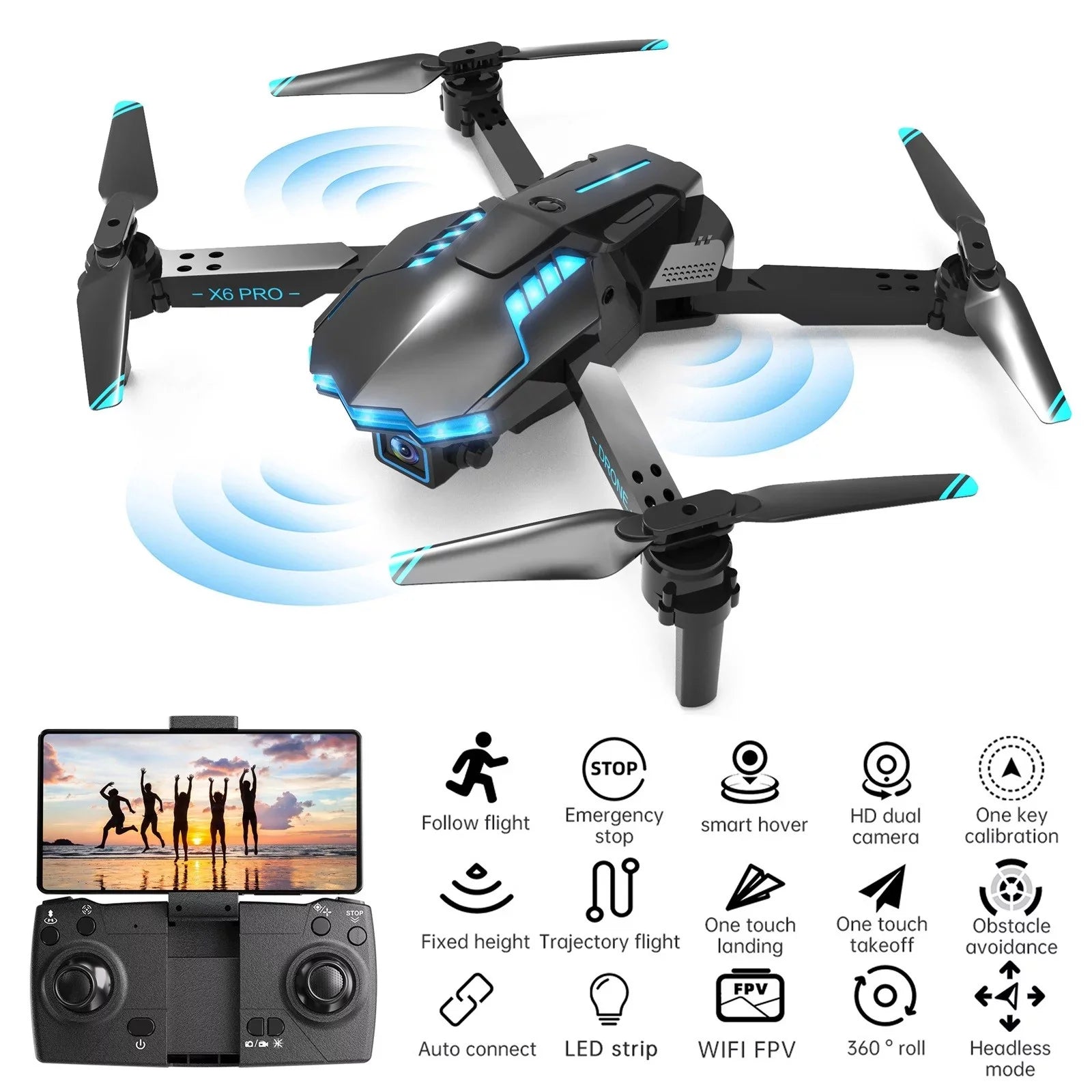 Hover Craft With 4K HD FPV Dual Camera For Kids And Adults Mini Foldable RC Airplane WiFi RC Quadcopter Off Track Headless Mode One Button StartSmart Obstacle Avoidance