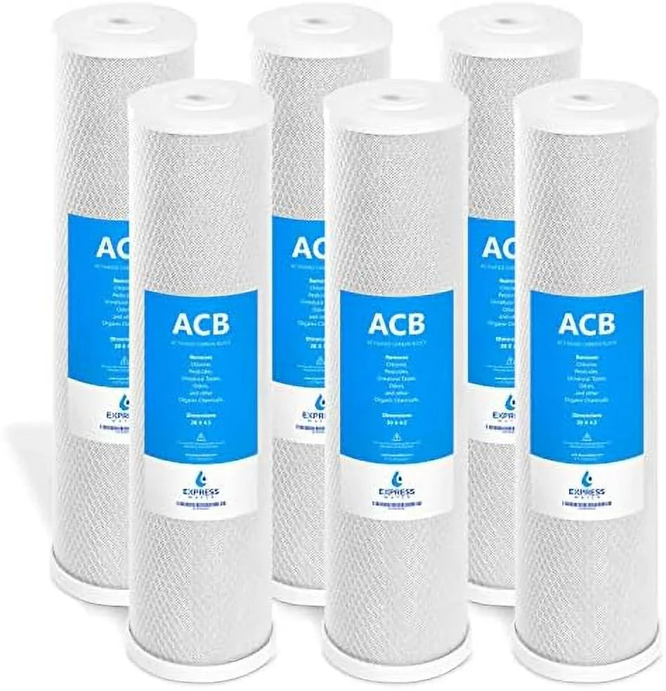 6 pack water filter activated carbon block replacement filter acb large capacity water filter whole house filtration 5 micron water filter 4.5” x 20” inch