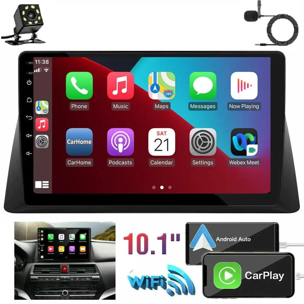 Car Stereo Radio for Honda Accord 8 2008-2013 10.1" 1280*720 Screen Android 12 Video Player Support Wireless Carplay Android Auto WIFI GPS Navigation SWC Backup Camera 2+32G, Black