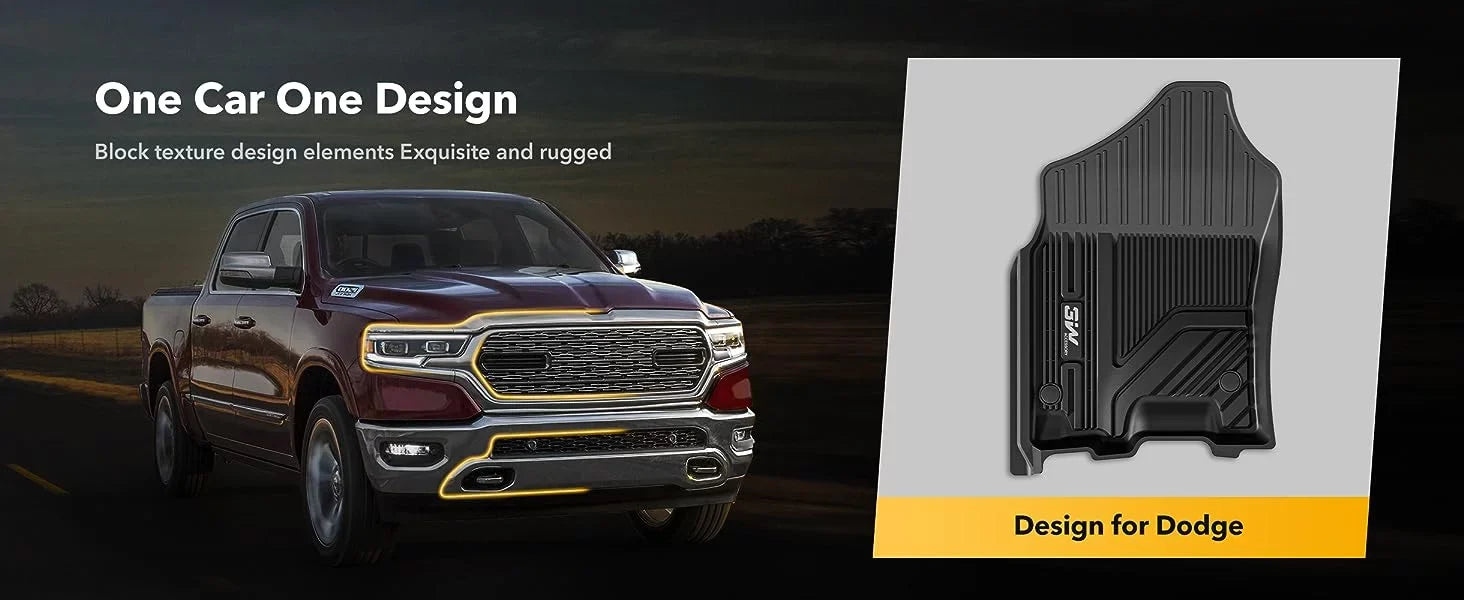 3W Floor Mats Fit for 2019-2023 Dodge Ram 1500 Crew Cab with Rear Under-Seat Factory Storage Bucket Seat, All Environment Car Liners Floor Liner Full Set Car Mats