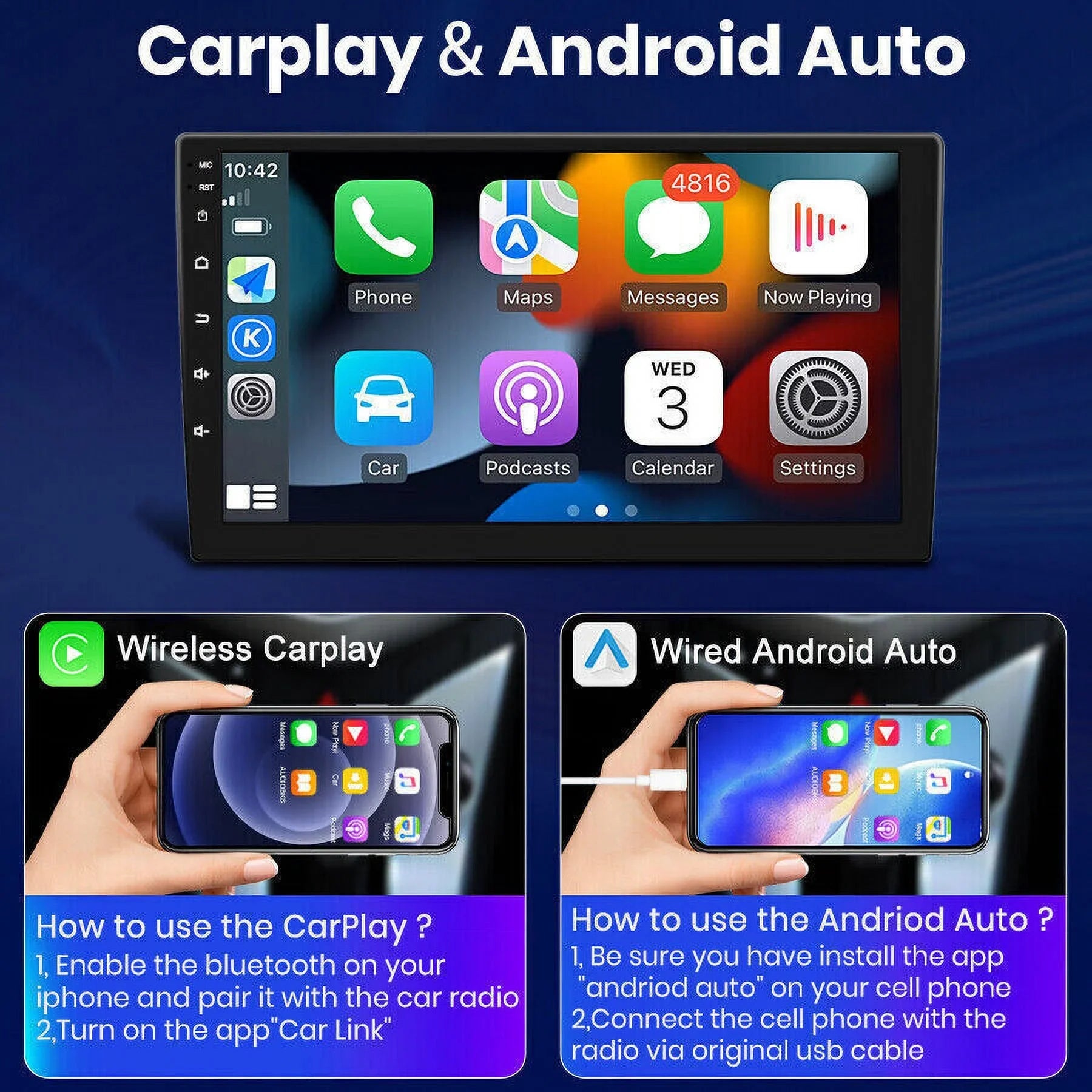 Car Stereo Radio for Honda Accord 8 2008-2013 10.1" 1280*720 Screen Android 12 Video Player Support Wireless Carplay Android Auto WIFI GPS Navigation SWC Backup Camera 2+32G, Black