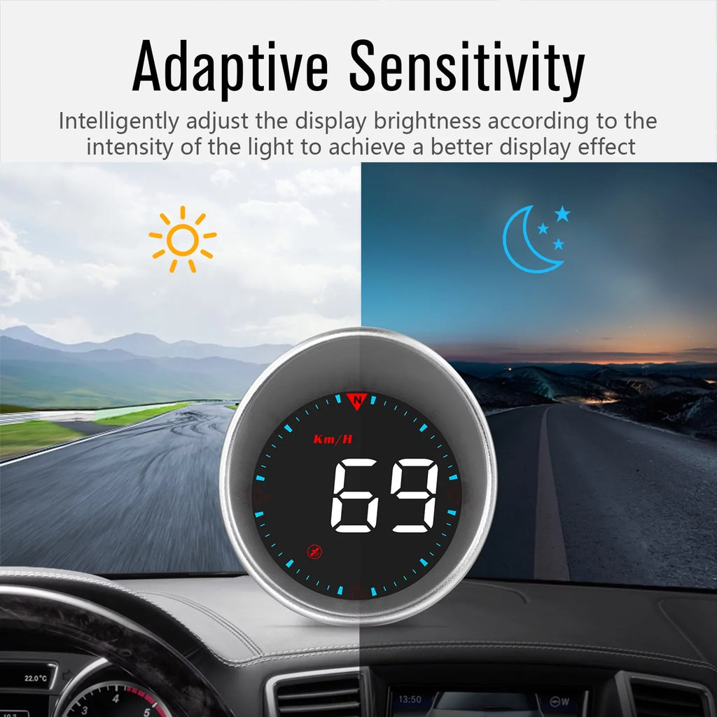 Car Head-Up Display (HUD) - Digital Speedometer with Driving Mileage Display, Compass Angle, Overspeed Alarm, and Fatigue Driving Alarm