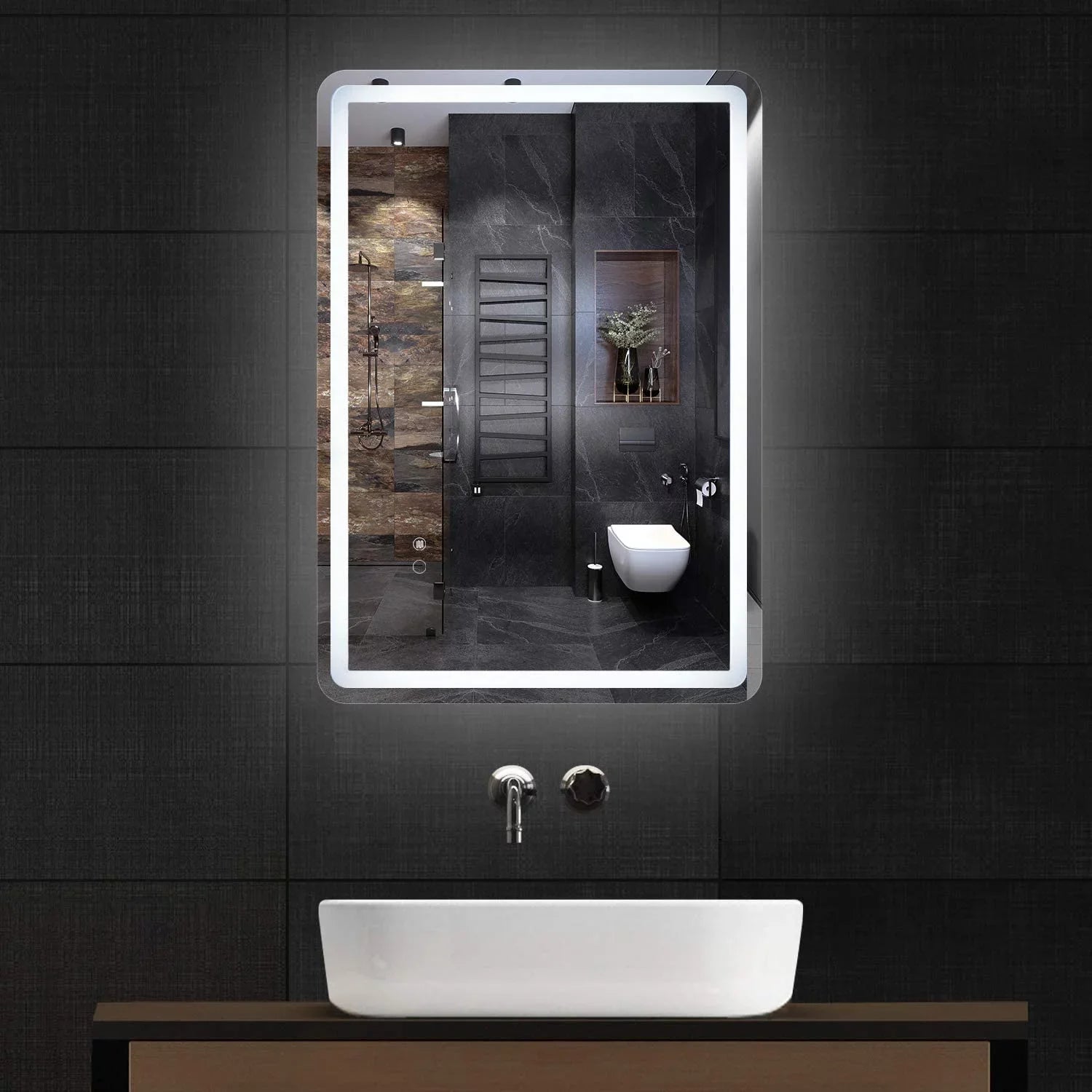 CoSoTower Simple Deluxe 36 x 28 Inch Large Wall Anti-Fog Dimmable LED Bathroom Vanity Makeup Mirror with White/Warm Light（Horizontal/Vertical）, Transparent