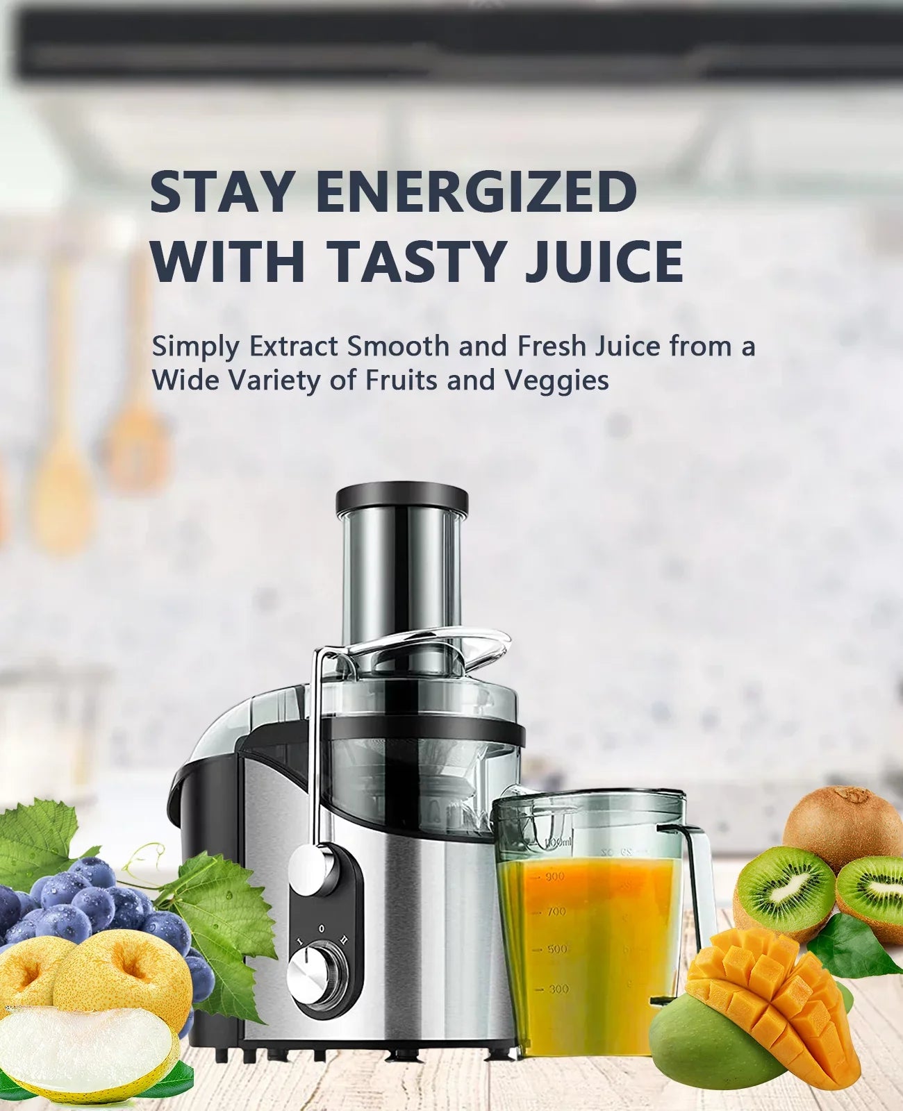 Centrifugal Juicer Machine for Fruits & Vegetables - with 3" Feed Chute 2 Speed Modes