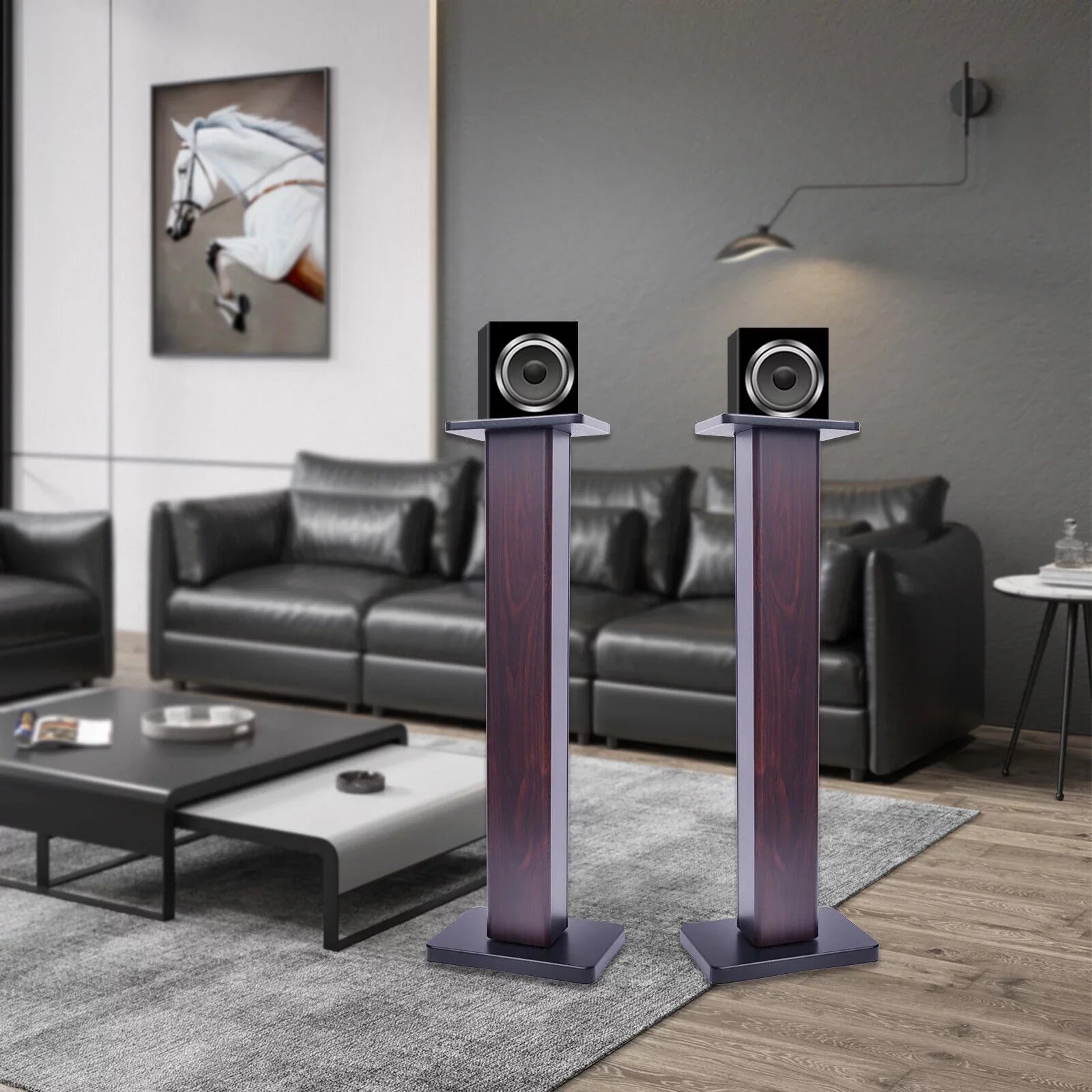 1 Pair Black Walnut Wood Speaker Stands for Surround Sound & Book Shelf Speakers 36"