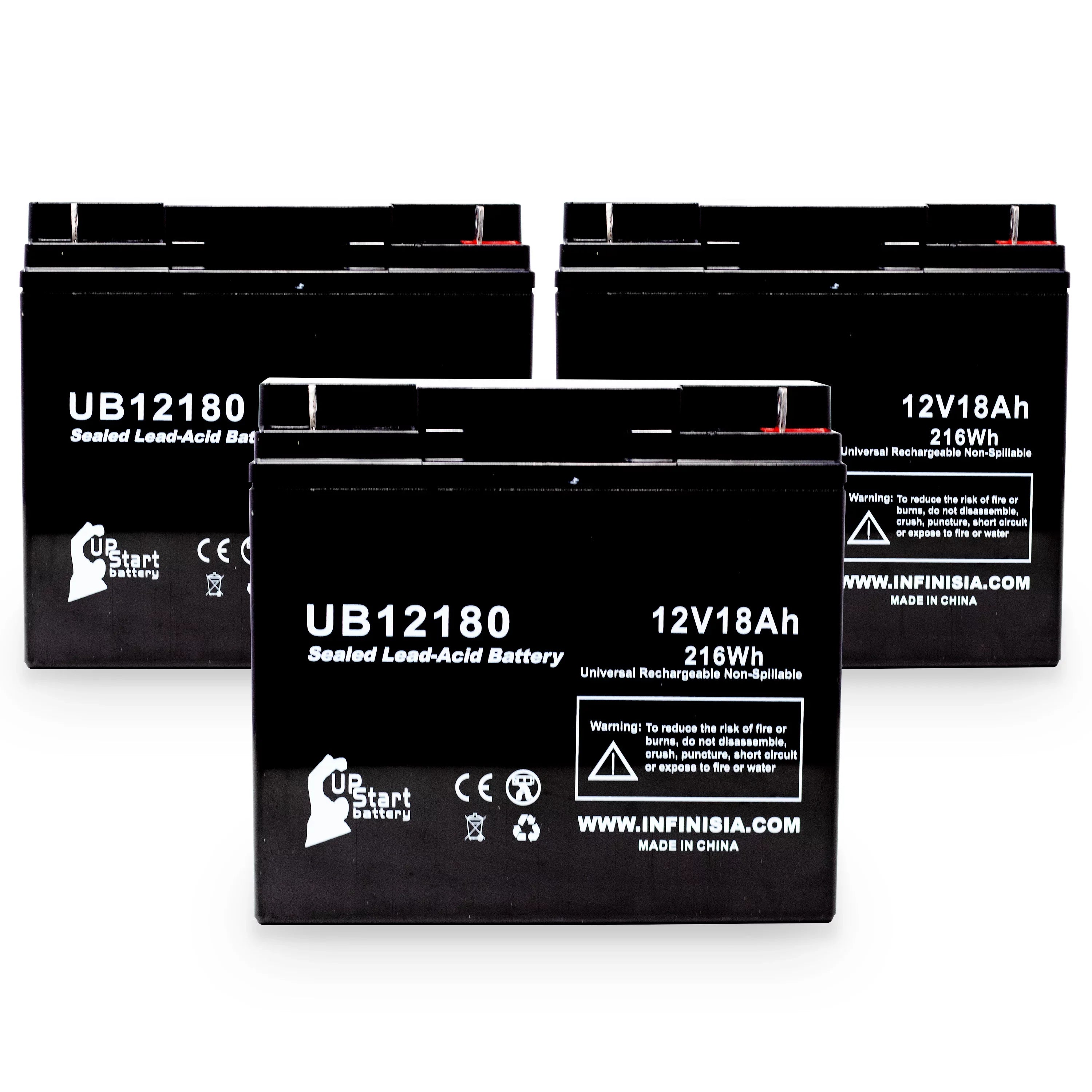 3x Pack - Matching EAGLE PICHER BATTERIES CFM12V18 Battery - Replacement UB12180 Universal Sealed Lead Acid Battery (12V, 18Ah, 18000mAh, T4 Terminal, AGM, SLA)