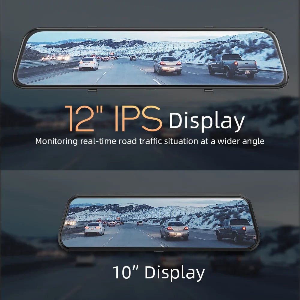 4K 12" Mirror Dash Cam - Vantop H612T Front & Rear View Dual Dash Camera, IPS Touch Screen, Voice Control Cars Mirror Camera w/Night Vision Parking Monitor, Black