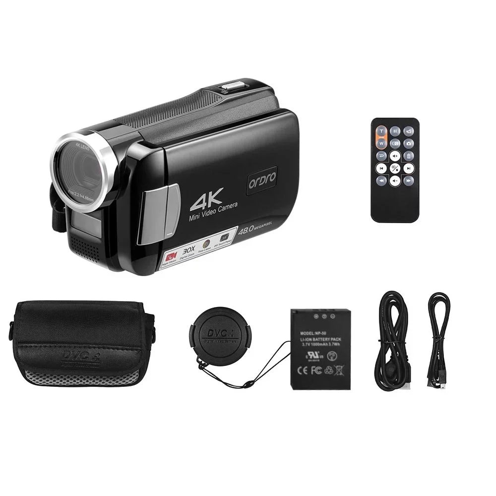 Suzicca AC2 4K Digital Video Camcorder DV Recorder 48MP 30X Digital Zoom IR Night Vision 3.0 Inch IPS Touchscreen with Battery Remote Control Carry Bag