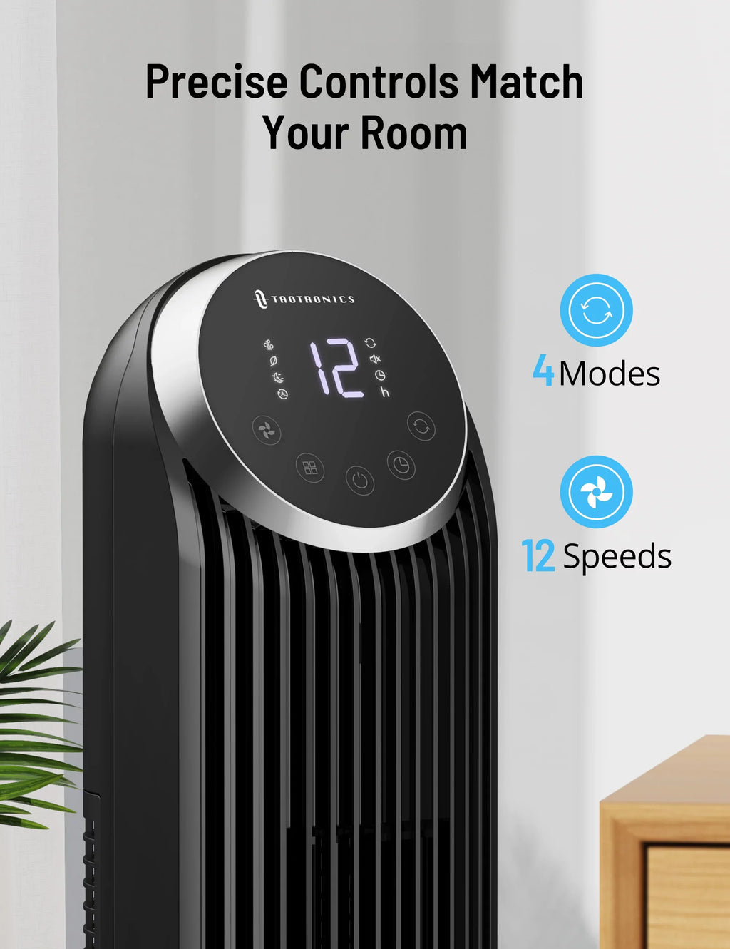Tower Fan, TaoTronics 42" Bladeless Fan with Remote, 120° Oscillating Fan, 12 Speeds, 4 Modes, Dustproof Mesh Filter, 12H Timer, Standing Fan for Home, Office