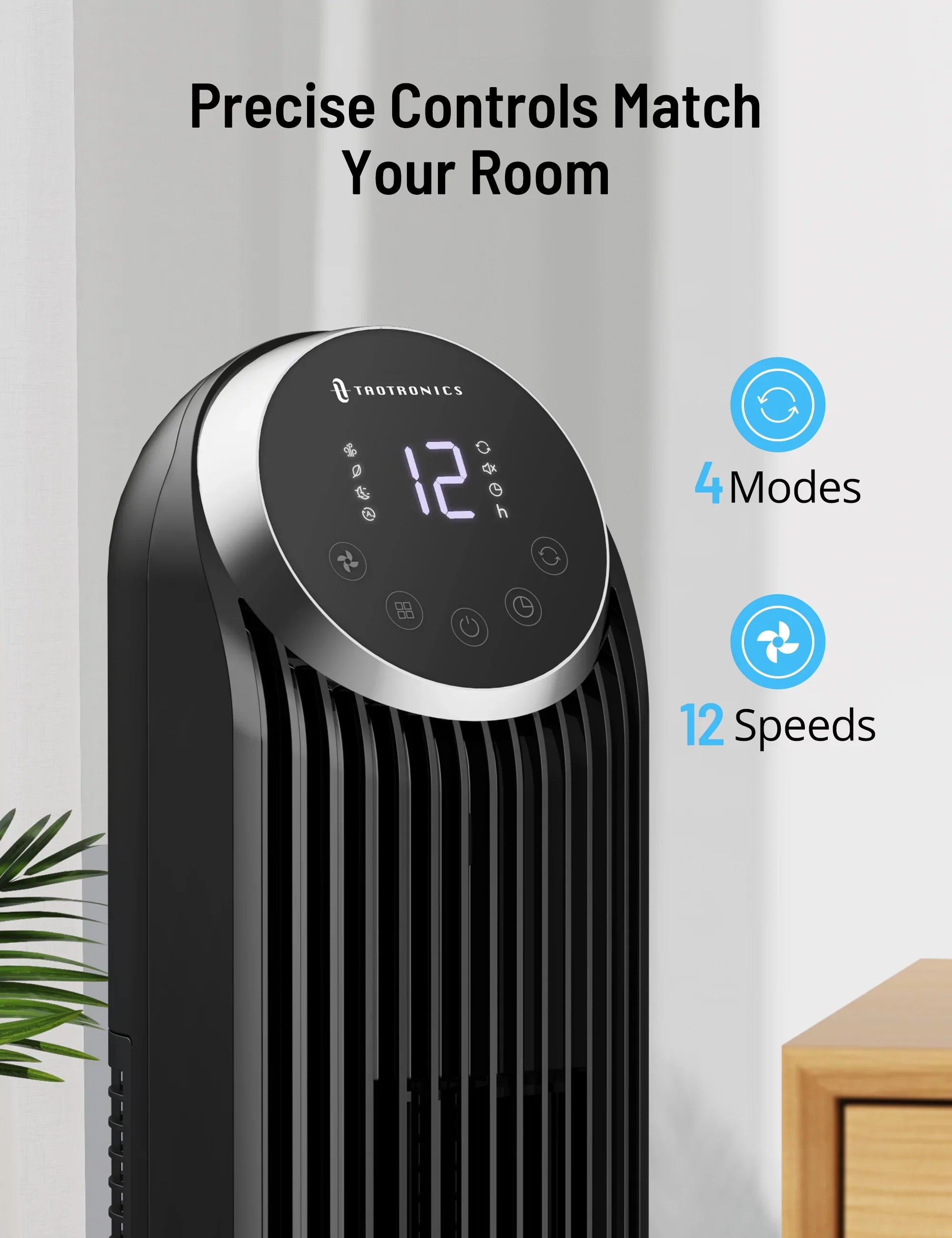 Tower Fan, TaoTronics 42" Bladeless Fan with Remote, 120° Oscillating Fan, 12 Speeds, 4 Modes, Dustproof Mesh Filter, 12H Timer, Standing Fan for Home, Office
