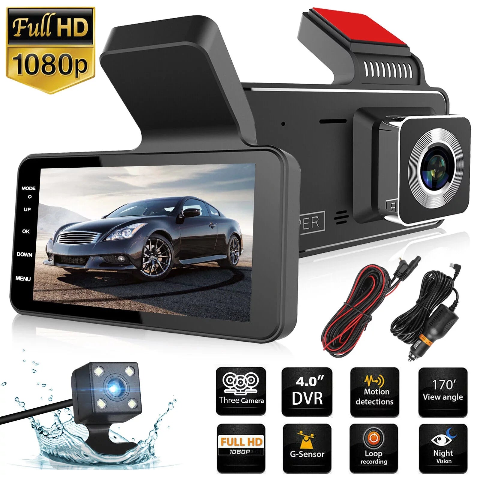 Dual Lens Car DVR Dash Cam Video Recorder G-Sensor 1080P Front And Rear Camera