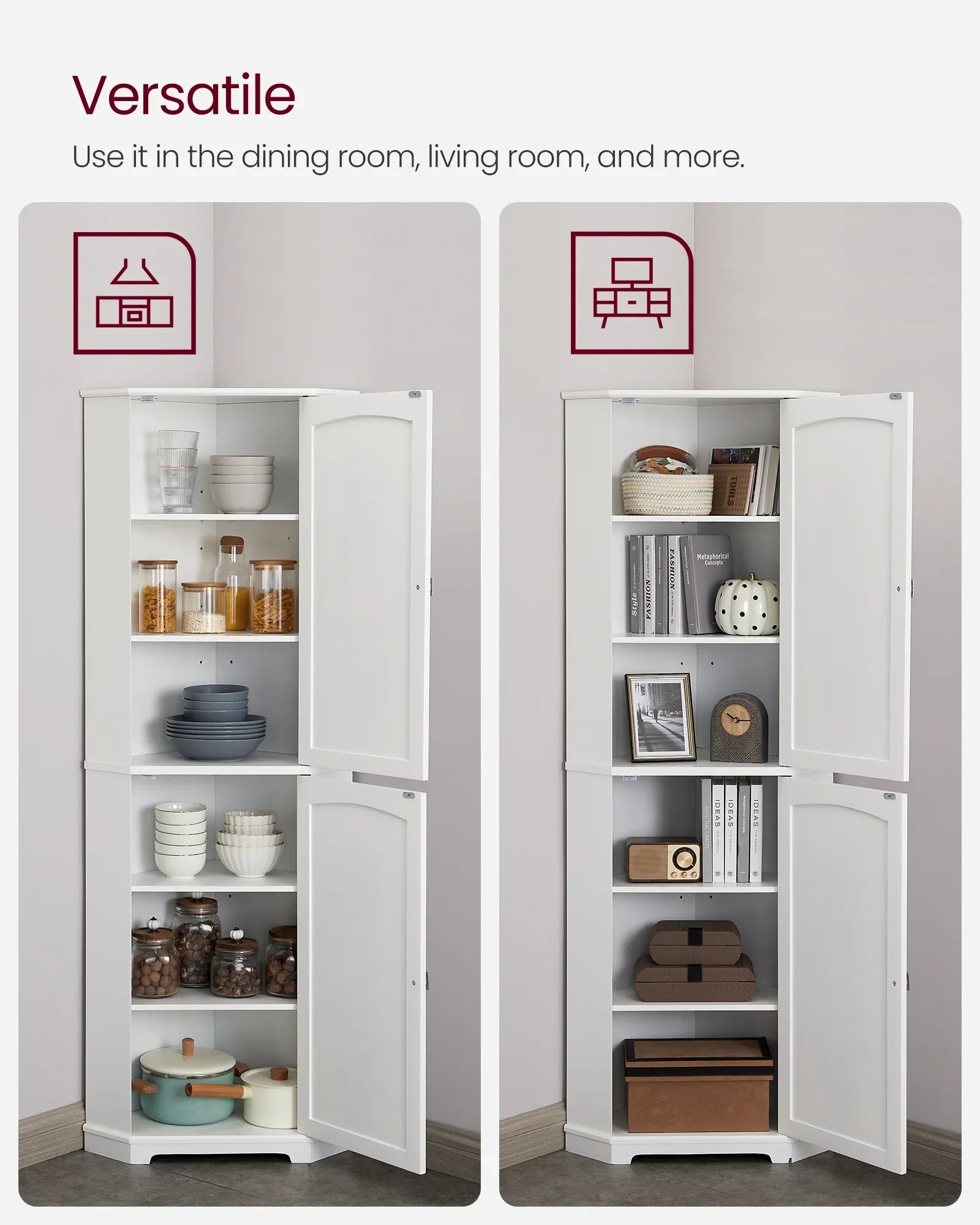 VASAGLE Floor Cabinet Bathroom Storage Cabinet with 2 Doors and 4 Adjustable Shelves Tall Corner Cabinet Modern Farmhouse Design, White