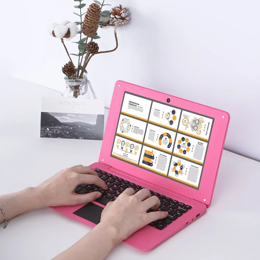 Tomshine Portable Windows 10 10.1inch Netbook Support TF card with Intel Quad Core Processor/ 2GB+64GB/ Wi-Fi/ BT/ HD Pink Plug