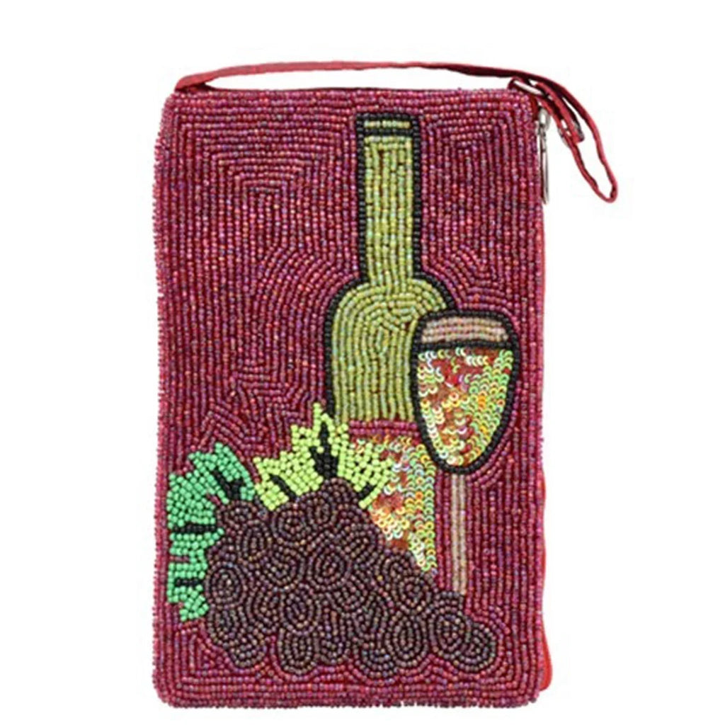 Red Wine Lovers Club Bag Beaded Phone Crossbody, Merlot