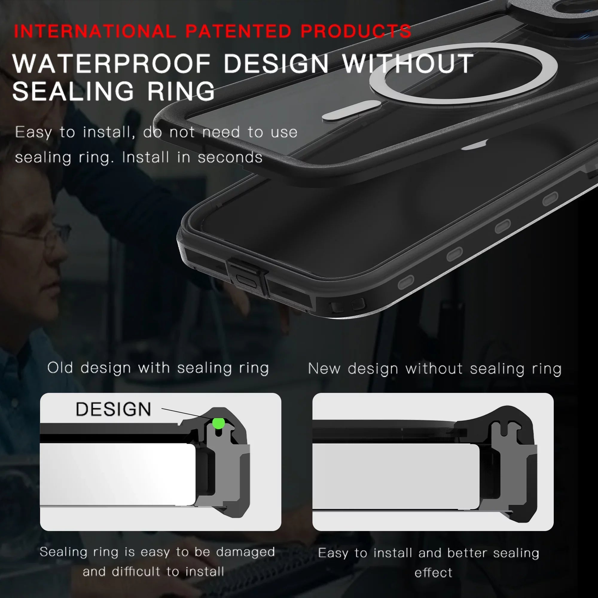 ELEHOLD for iPhone 15 Plus Waterproof Case, Built-in Screen Protector Full-Body Rugged Shockproof Military Drop Proof IP68 Underwater Heavy Duty Magnetic Case for iPhone 15 Plus - 6.7inch,Black