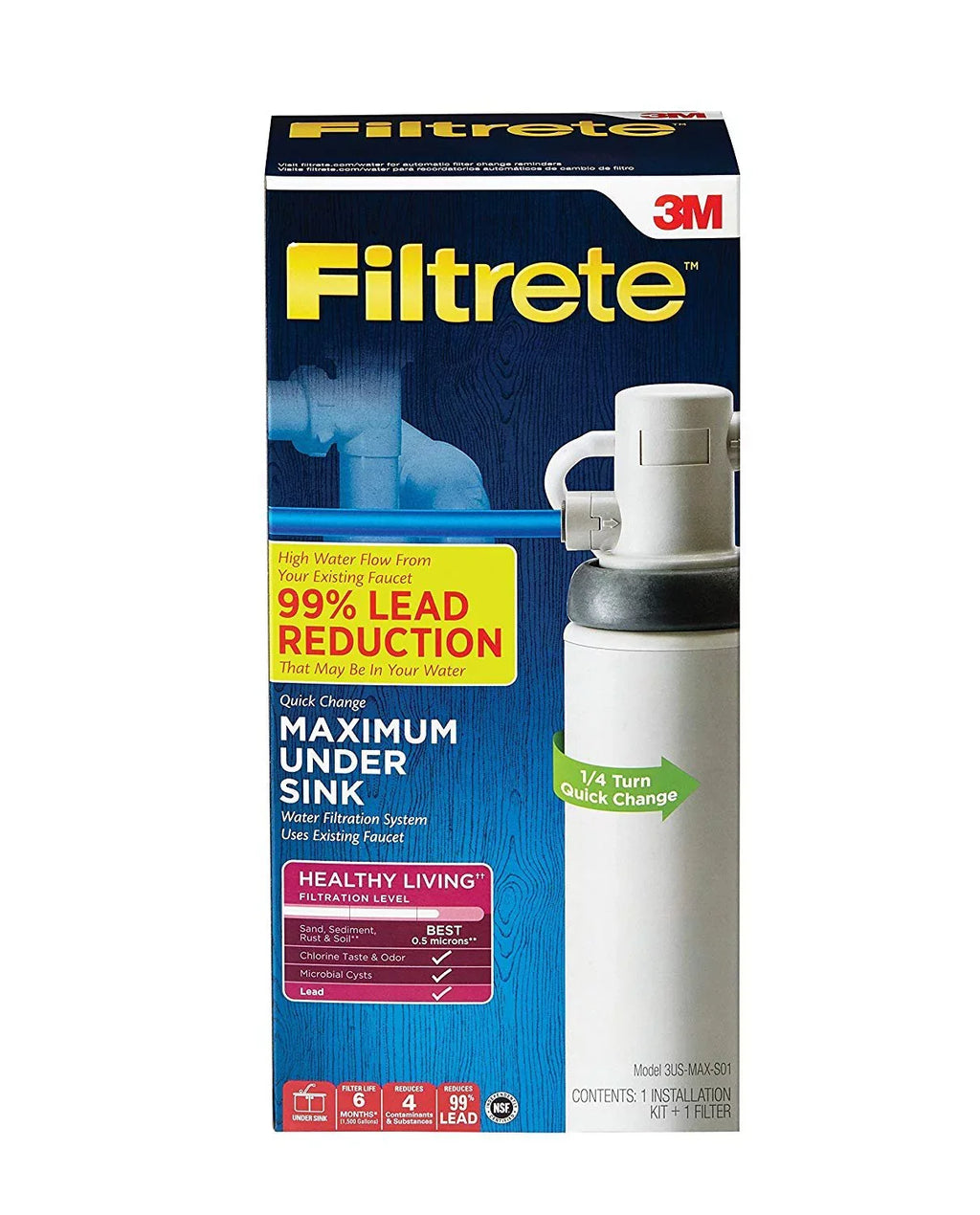 Filtrete Maximum Under Sink Water Filtration System, Easy to Install, Reduces 99% Lead + Much More 3US-MAX-S01